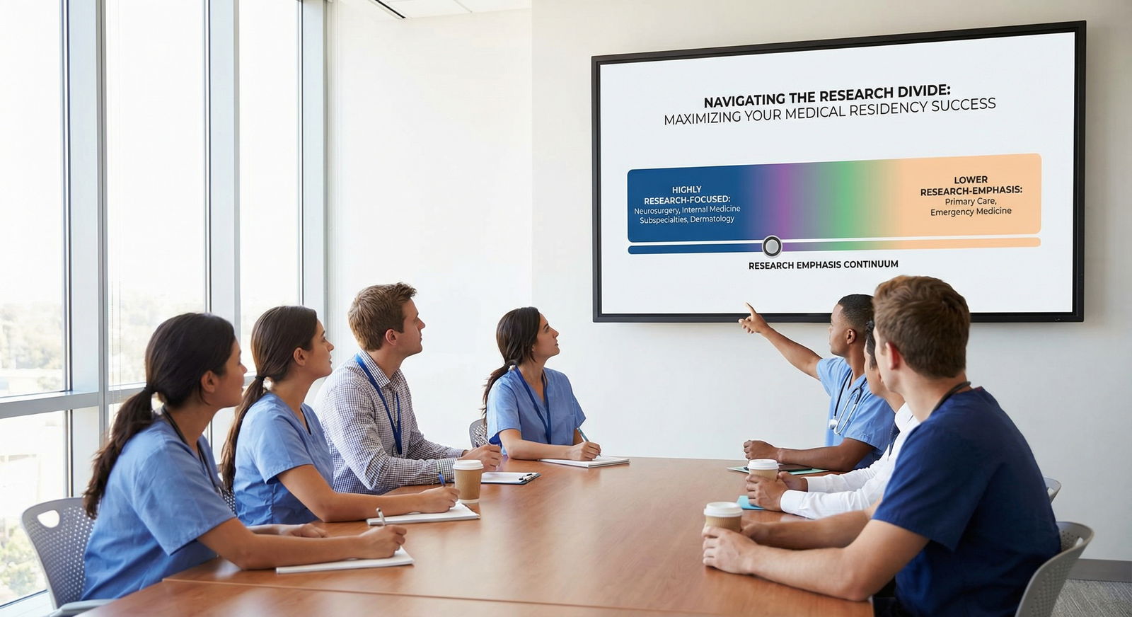 Spectrum of research emphasis across medical specialties - Medical Residency for Navigating the Research Divide: Maximizing Y