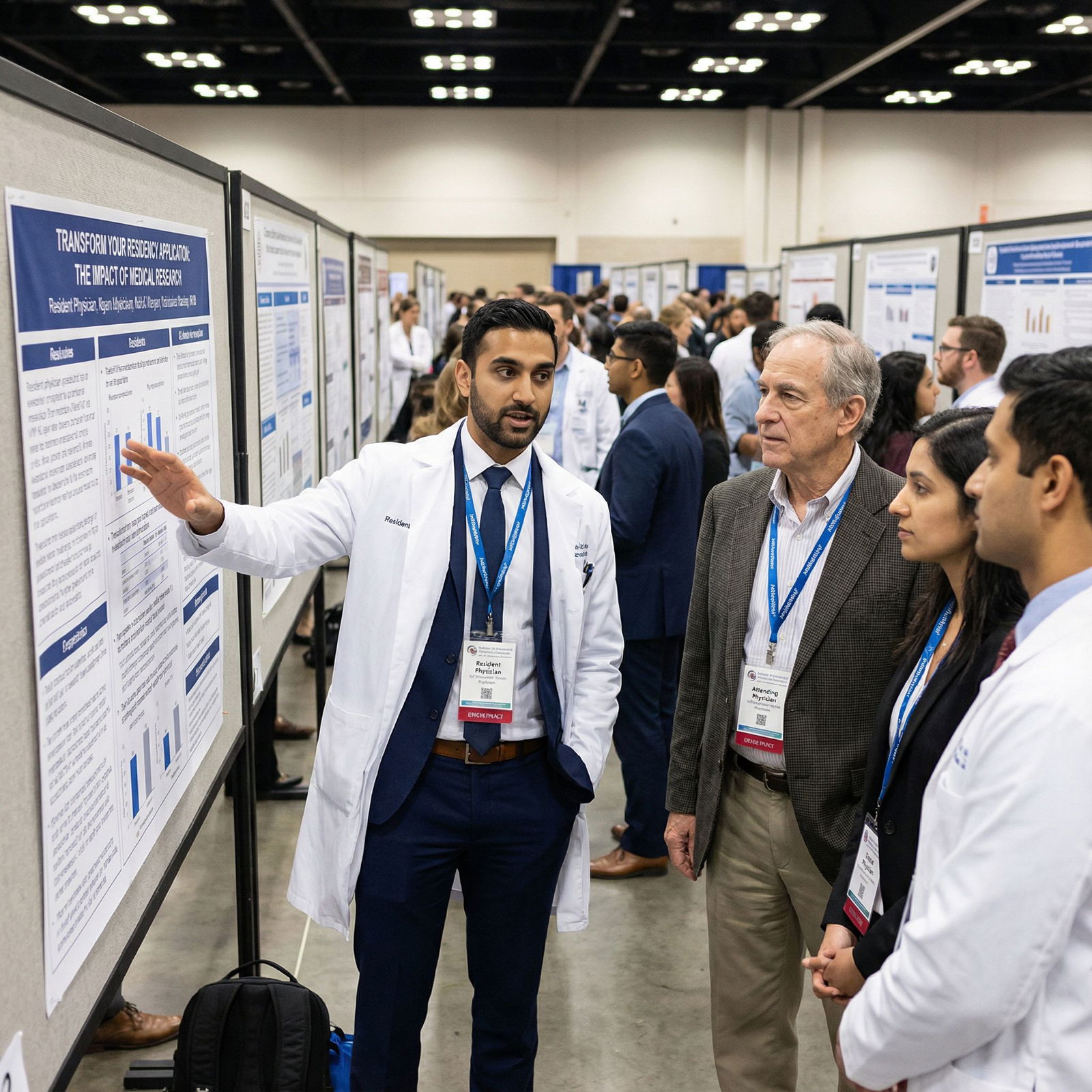 Resident presenting research poster at medical conference - Residency Applications for Transform Your Residency Application: