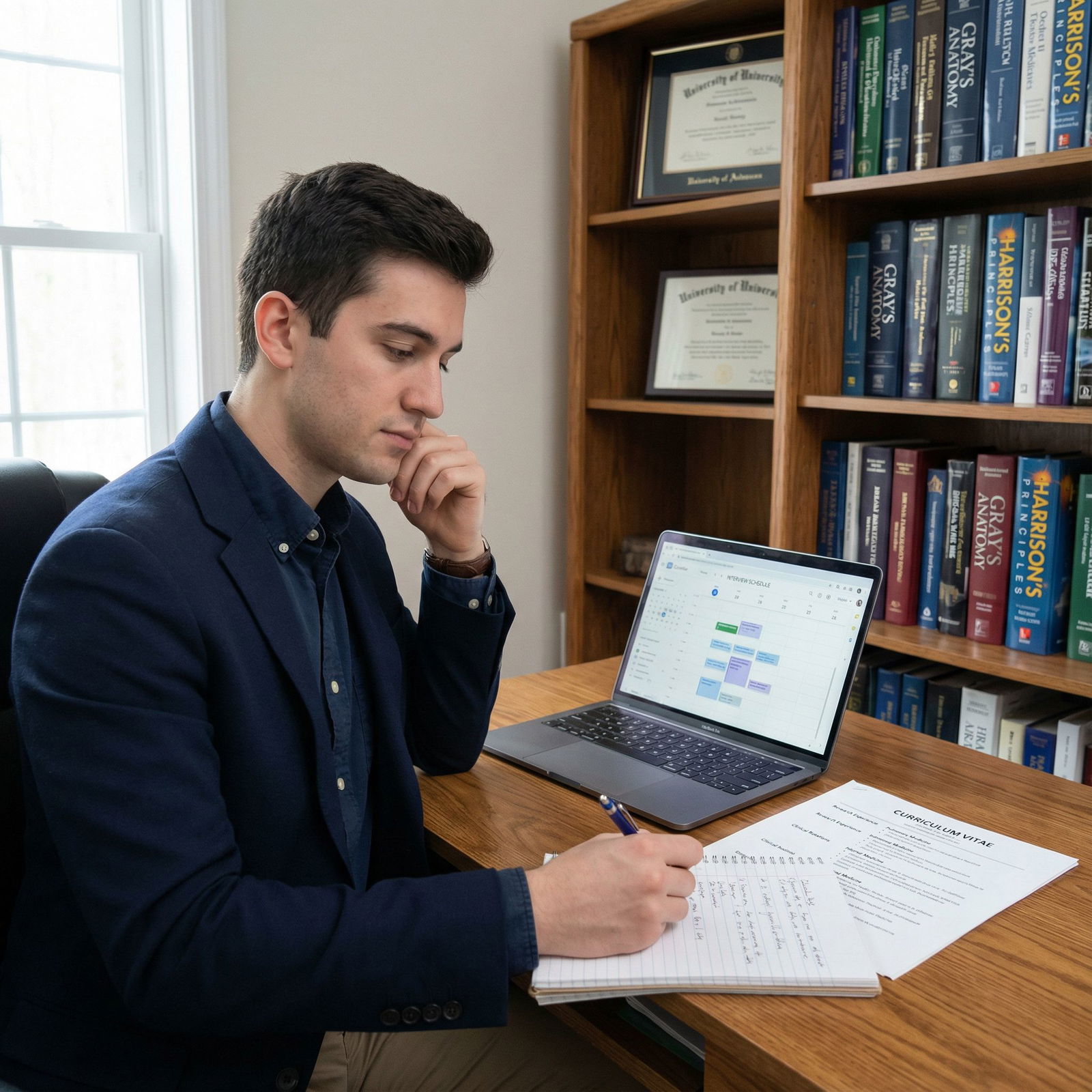 Residency applicant preparing for interviews and reviewing research accomplishments Residency applicant preparing for interviews and reviewing research accomplishments - Residency Applications for Unlocking Re