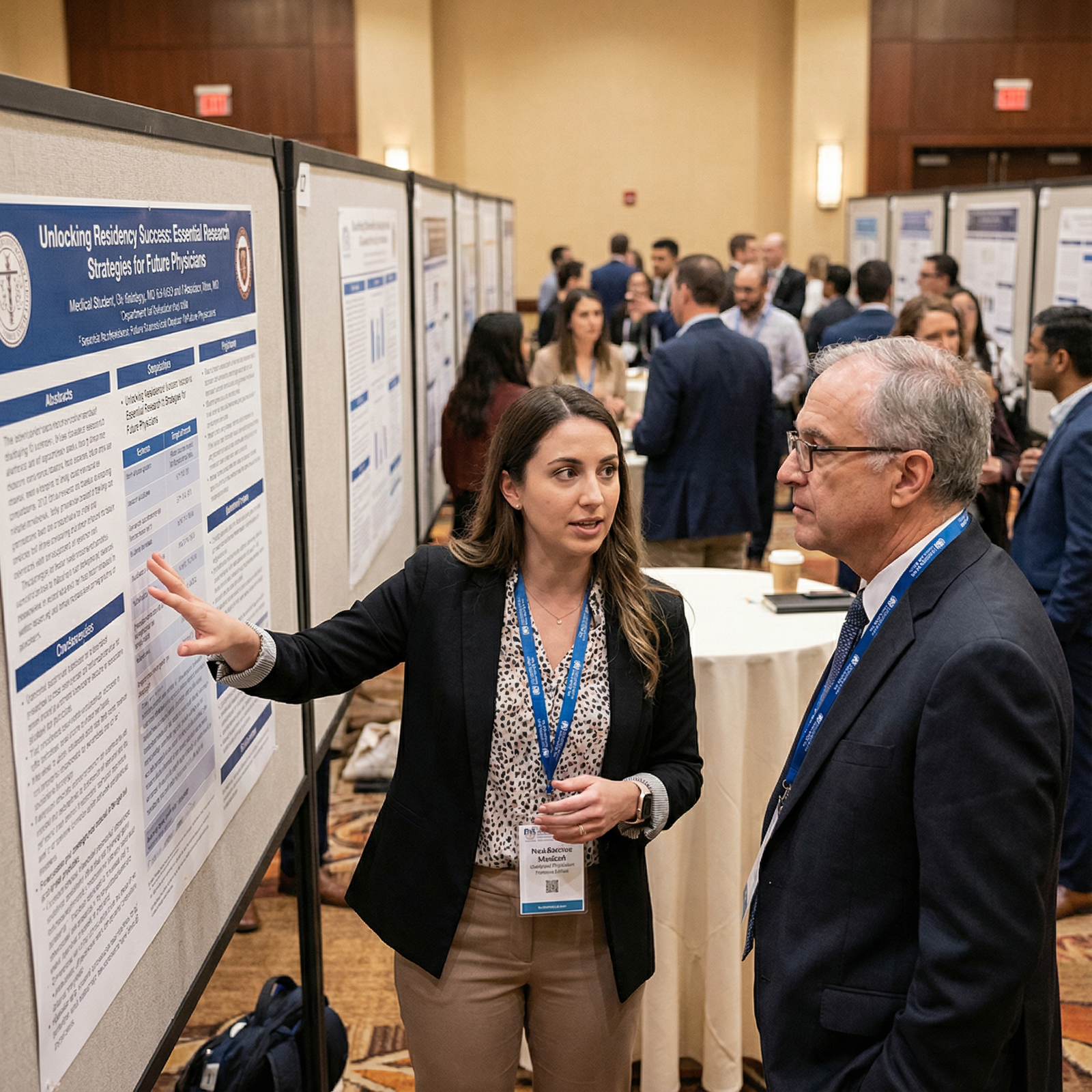 Resident applicant presenting research poster at medical conference Resident applicant presenting research poster at medical conference - Residency Applications for Unlocking Residency Success: