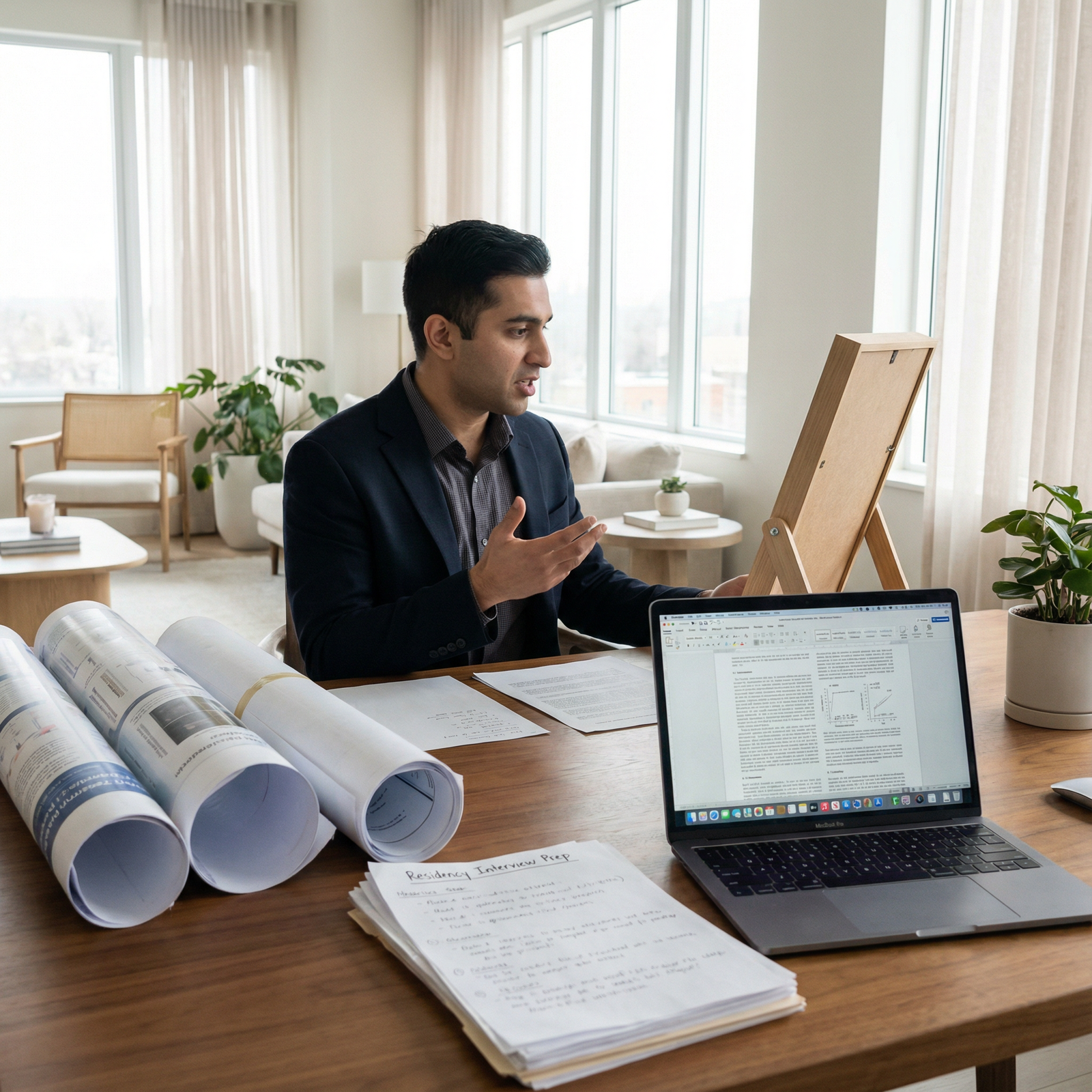 Medical student preparing for residency interview with research portfolio - Residency Application for Elevate Your Residency