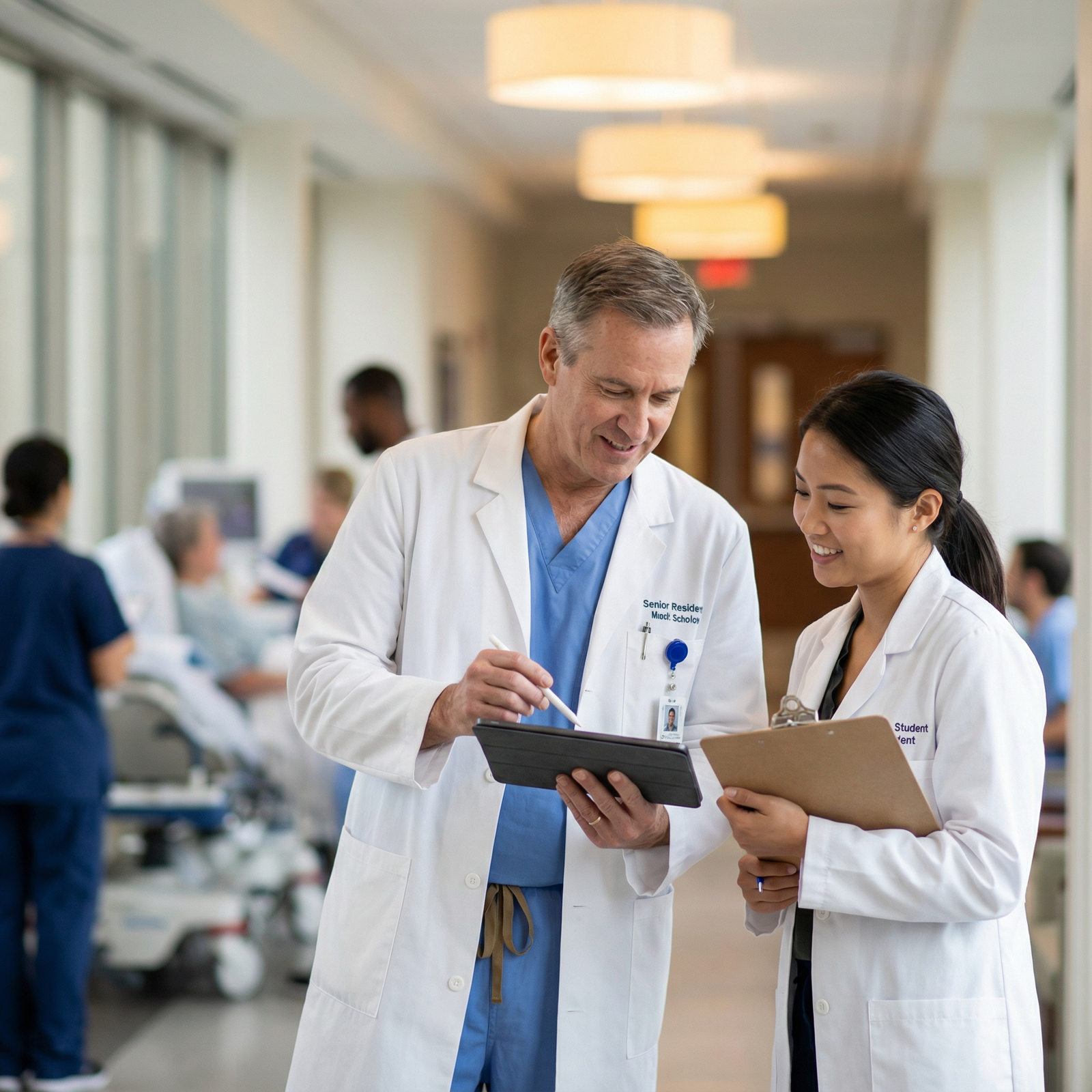 Resident mentor guiding a medical student in a hospital setting - Networking for Maximizing Your Medical Residency Chances: E