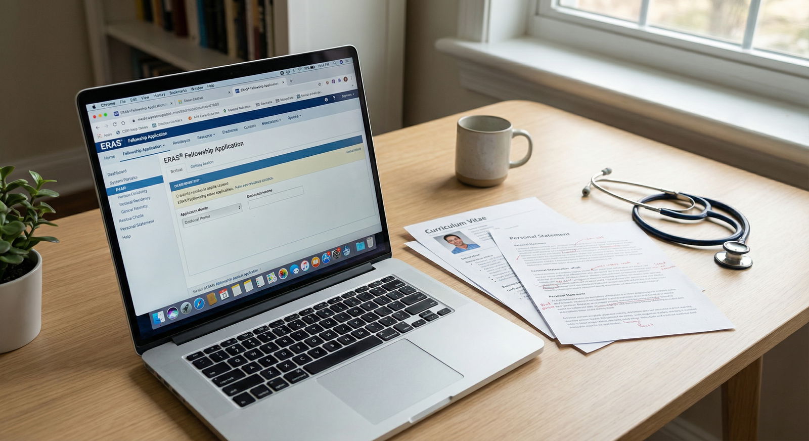 Residency application documents and ERAS platform on laptop - Residency Application for Mastering the Residency Application: