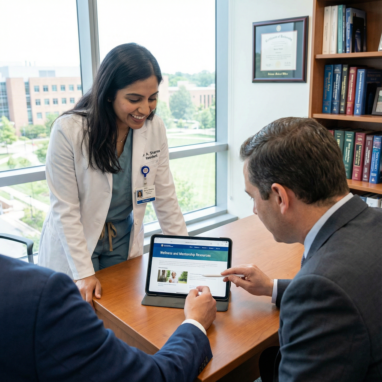 IMG resident discussing wellness and support resources with a program director IMG resident discussing wellness and support resources with a program director - IMG Residency for Top IMG Residency Programs
