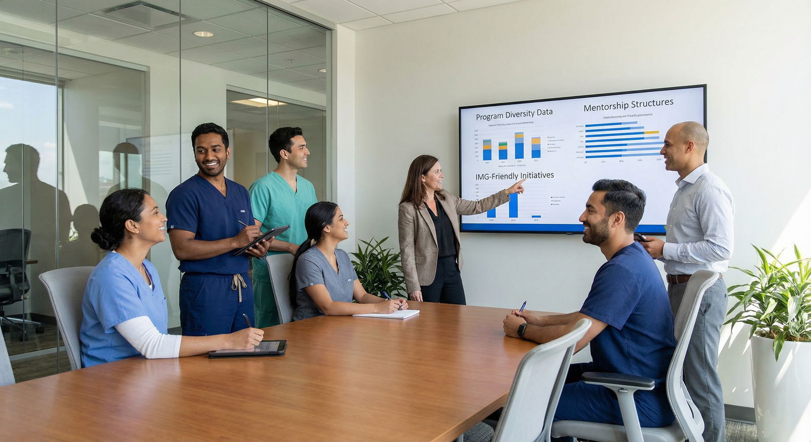 Residency program director discussing diversity and mentorship with international medical graduate applicants - IMG-friendly