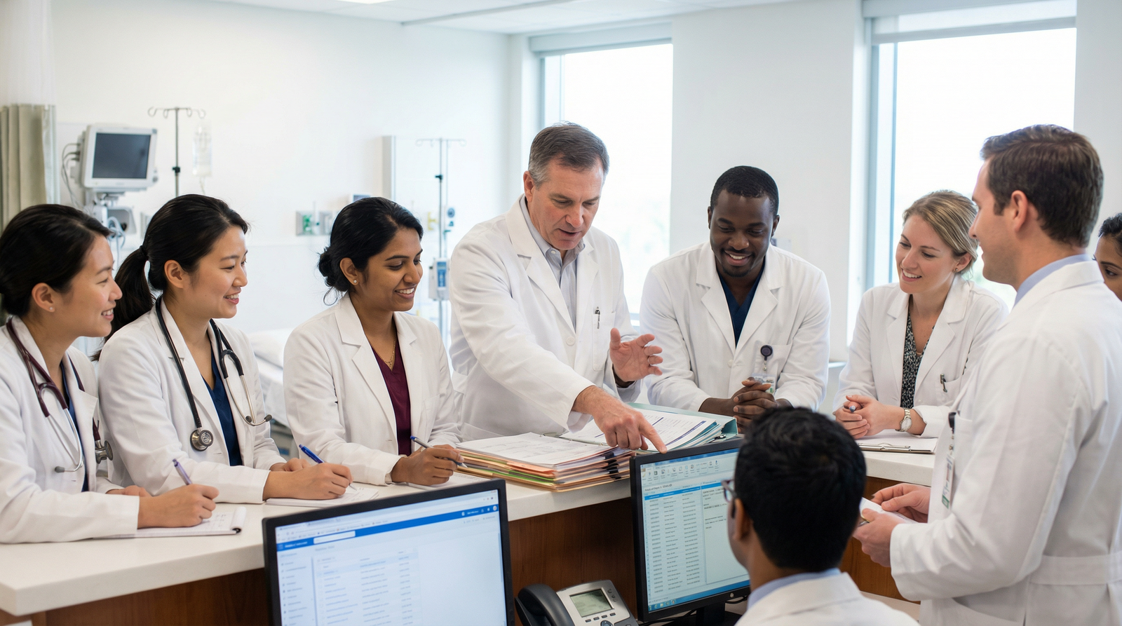 Group of IMG residents collaborating in a U.S. teaching hospital - IMG Residency for Unlocking IMG-Friendly Residency Program