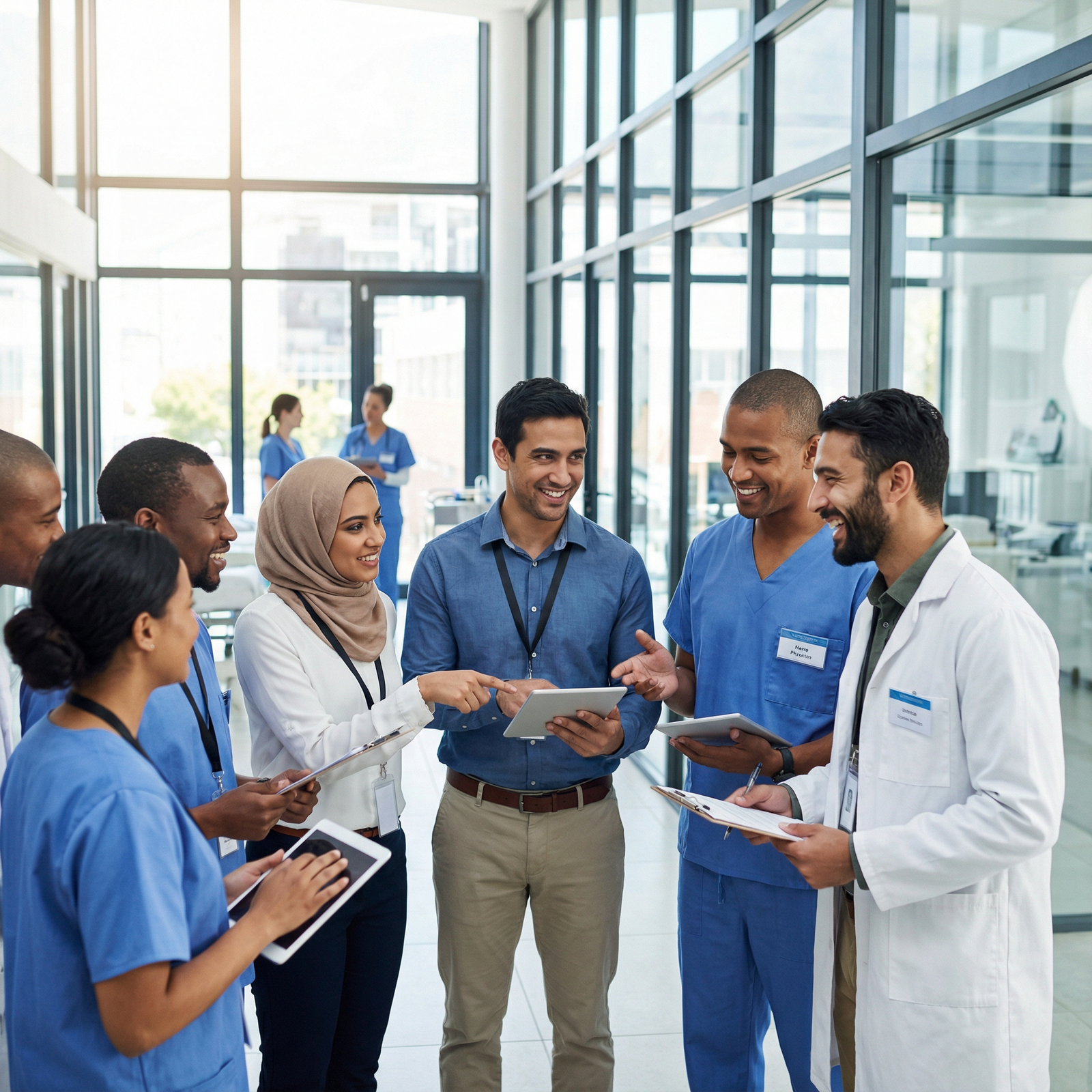 Diverse residents collaborating in hospital corridor - International Medical Graduates for Top IMG-Friendly Residency Program