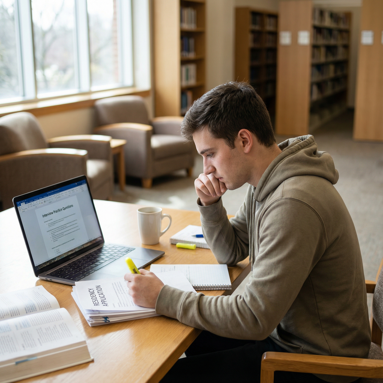 Medical student reviewing residency application and interview questions - USMLE for Mastering Your Residency Application with