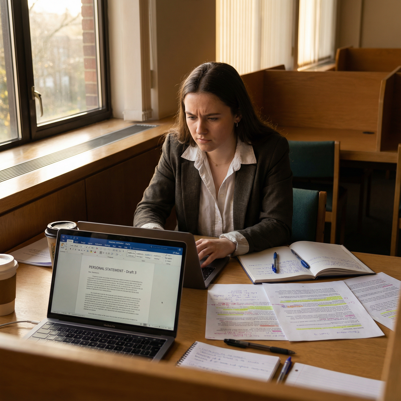 Medical student revising personal statement with notes and laptop - USMLE for Maximize Your Impact: Winning Strategies for Lo