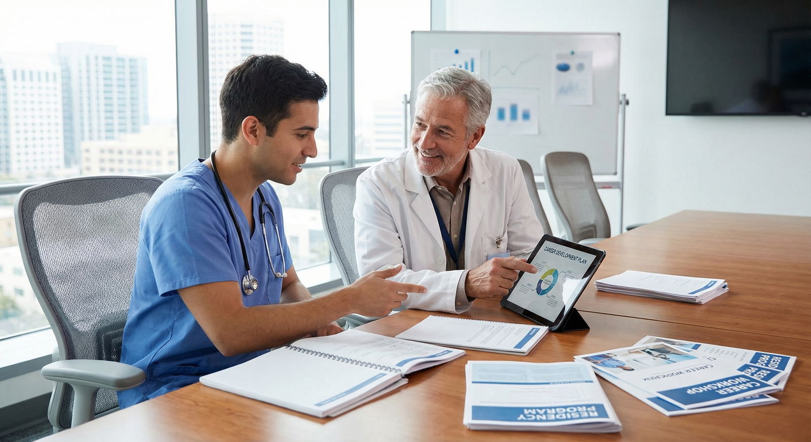 Resident physician and mentor discussing career planning - USMLE for Maximize Your Impact: Winning Strategies for Low USMLE S