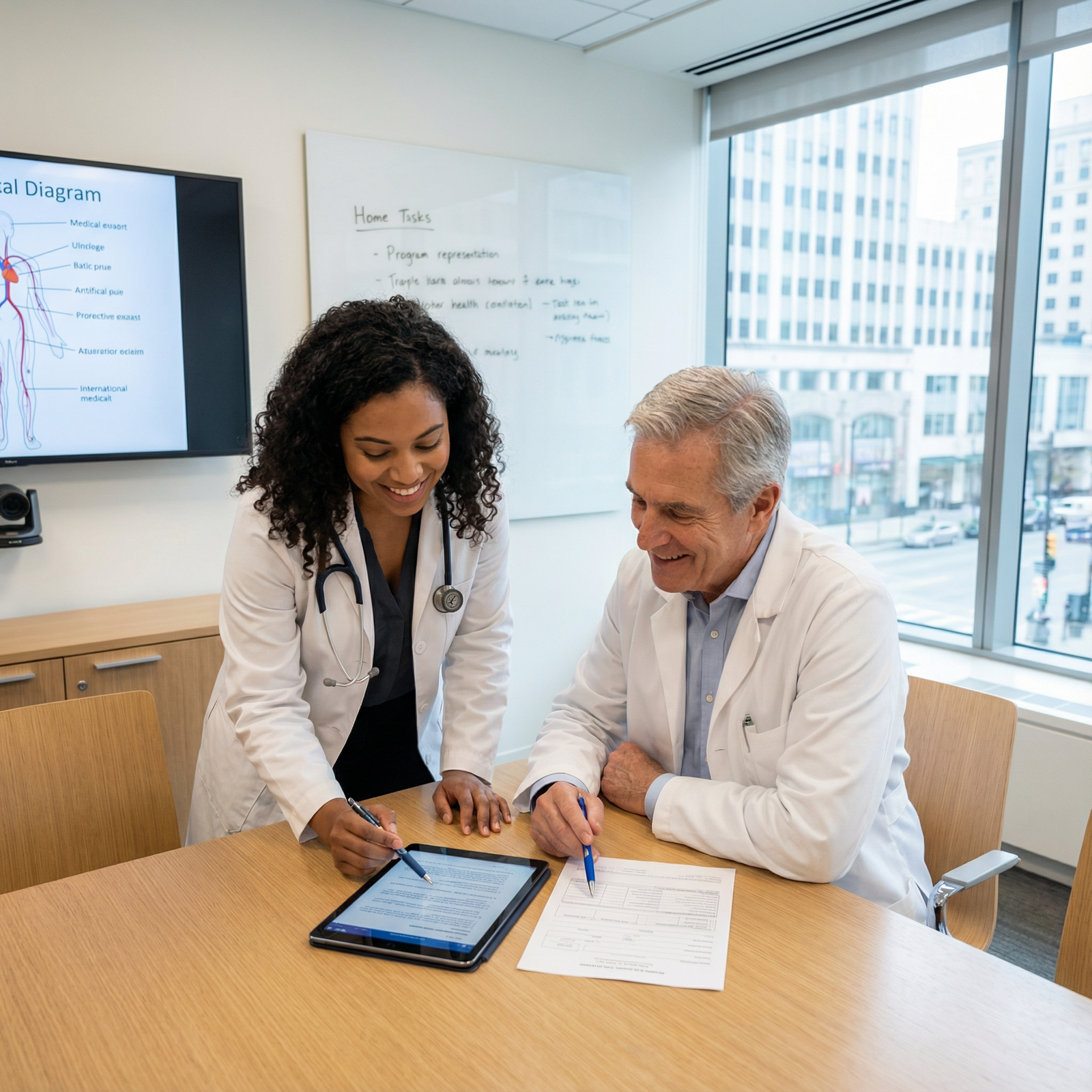 International medical graduate discussing evaluation with attending physician International medical graduate discussing evaluation with attending physician - Clerkships for Mastering Clerkships: Essentia