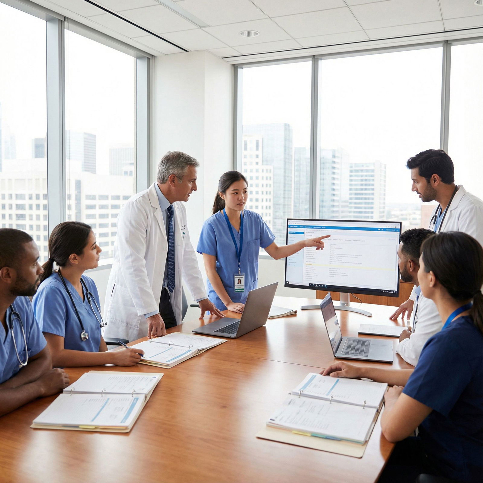 IMG resident discussing patient care with attending physician and multidisciplinary team - IMG Residency for Maximize Your IM