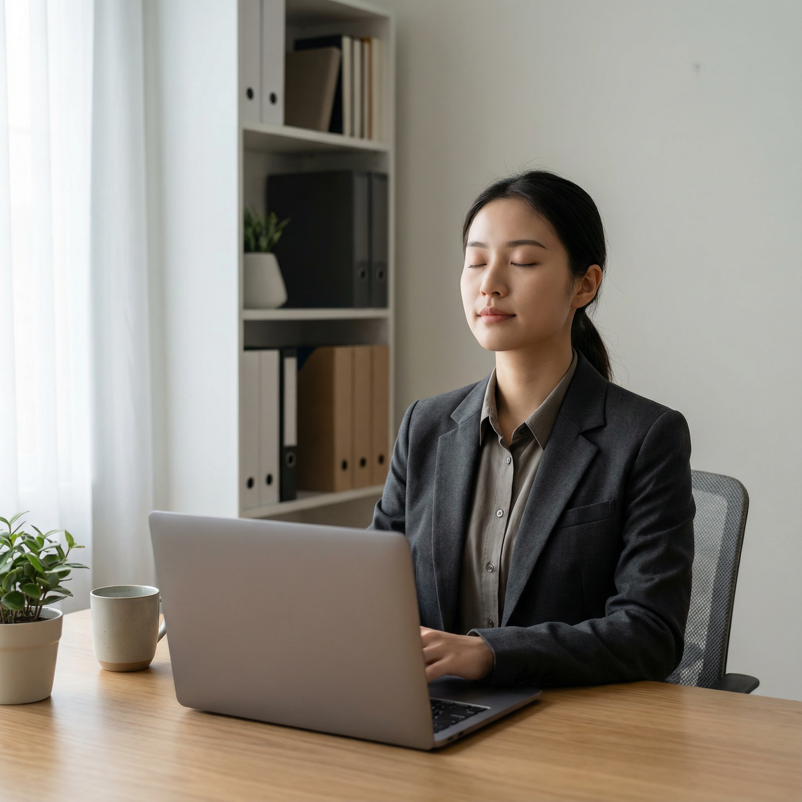 Residency applicant practicing breathing exercises before virtual interview - Interview Anxiety for Conquering Virtual Interv