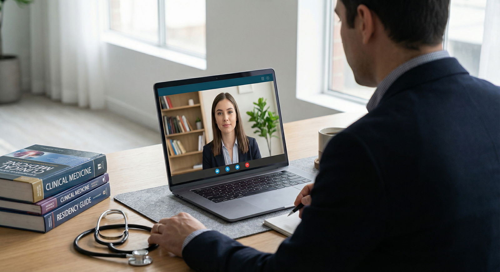 Virtual residency interview setup showing ideal camera framing and professional background Virtual residency interview setup showing ideal camera framing and professional background - Virtual Interviews for Mastering