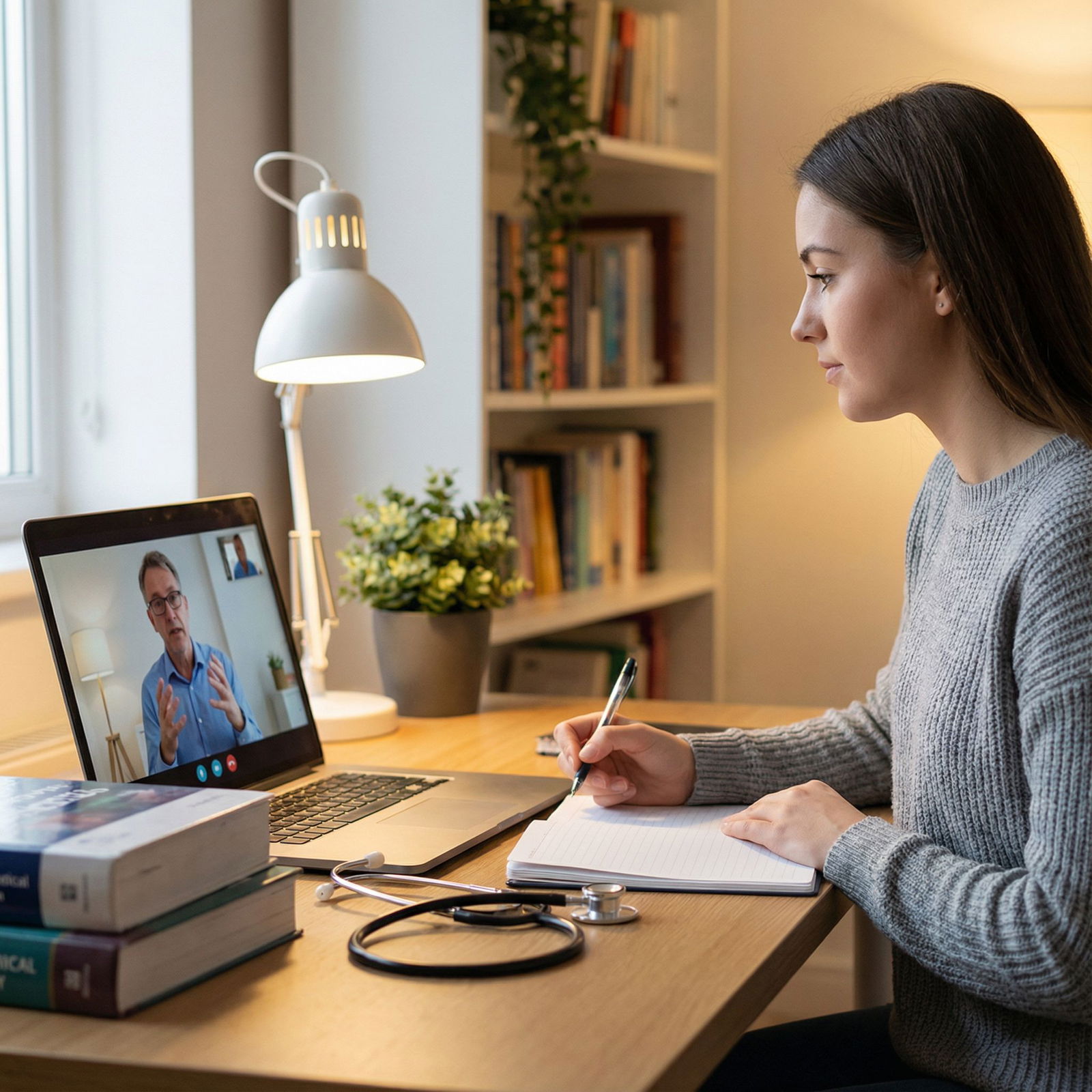 Residency applicant practicing virtual interview skills with mentor Residency applicant practicing virtual interview skills with mentor - Virtual Interviews for Mastering Non-Verbal Communicati