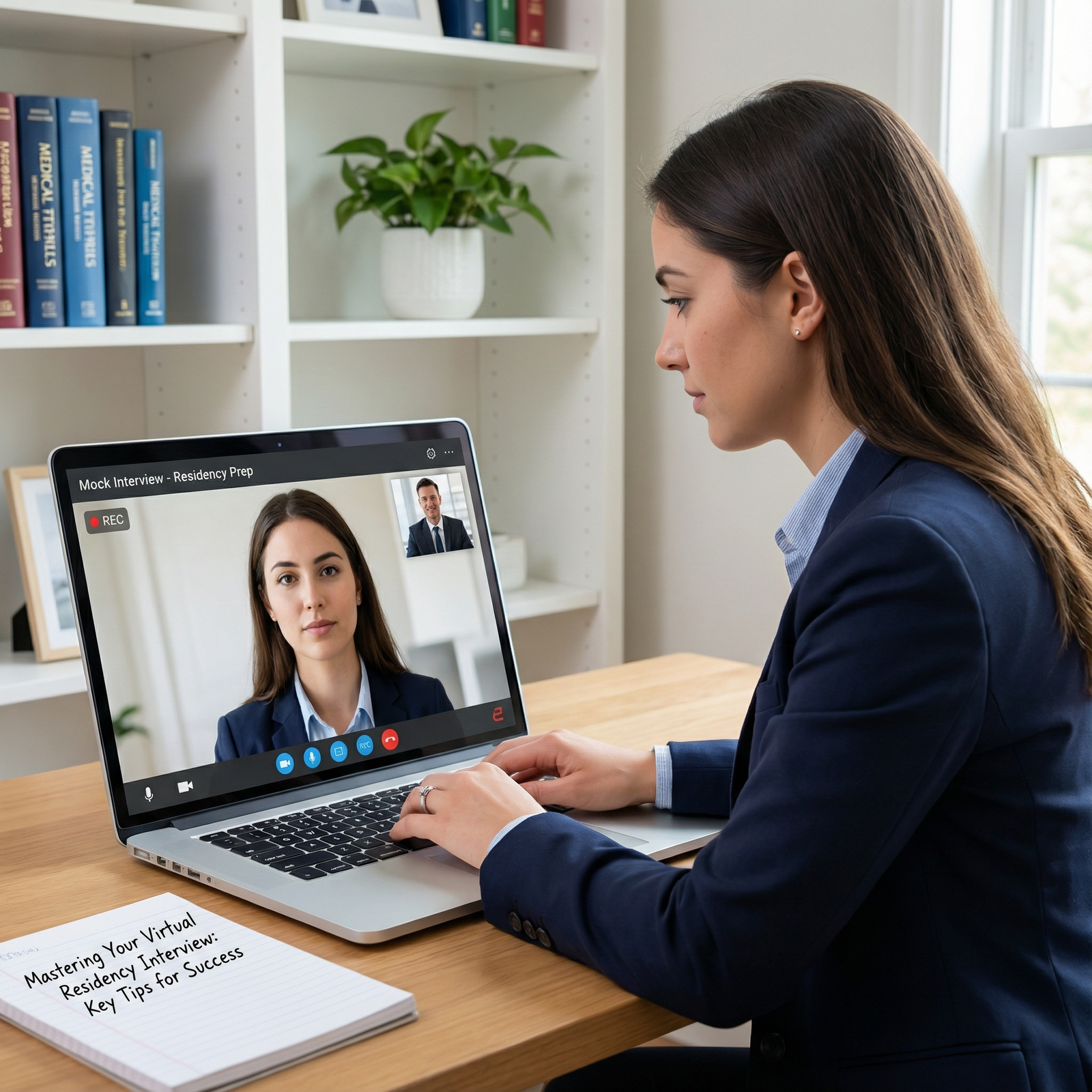 Medical student on a video call practicing interview skills Medical student on a video call practicing interview skills - Residency Interviews for Mastering Your Virtual Residency Inter