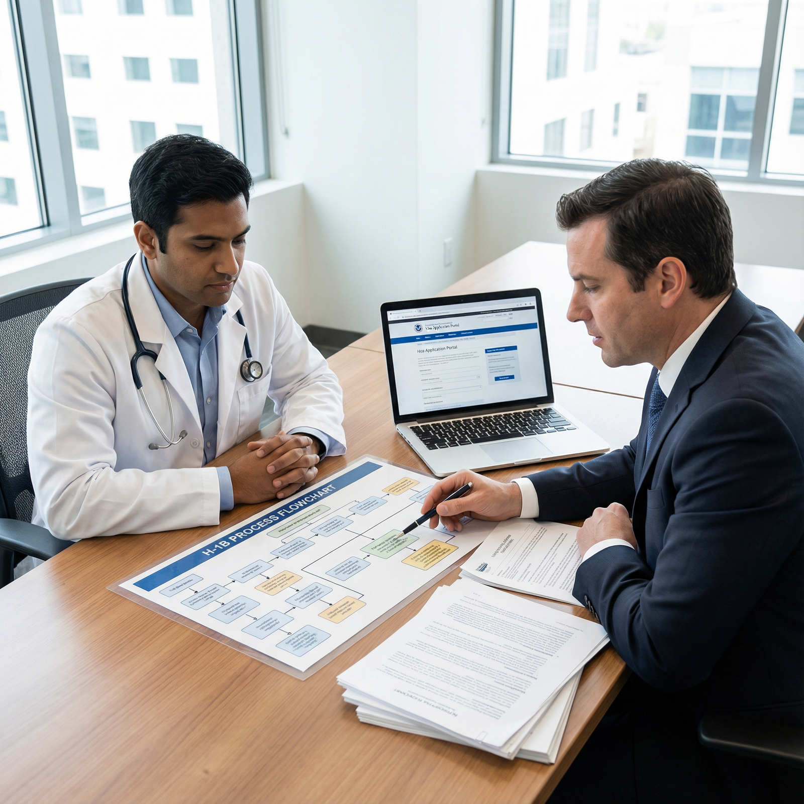 International medical graduate consulting an immigration attorney about H-1B options International medical graduate consulting an immigration attorney about H-1B options - H-1B Visa for Essential Guide to H-1B