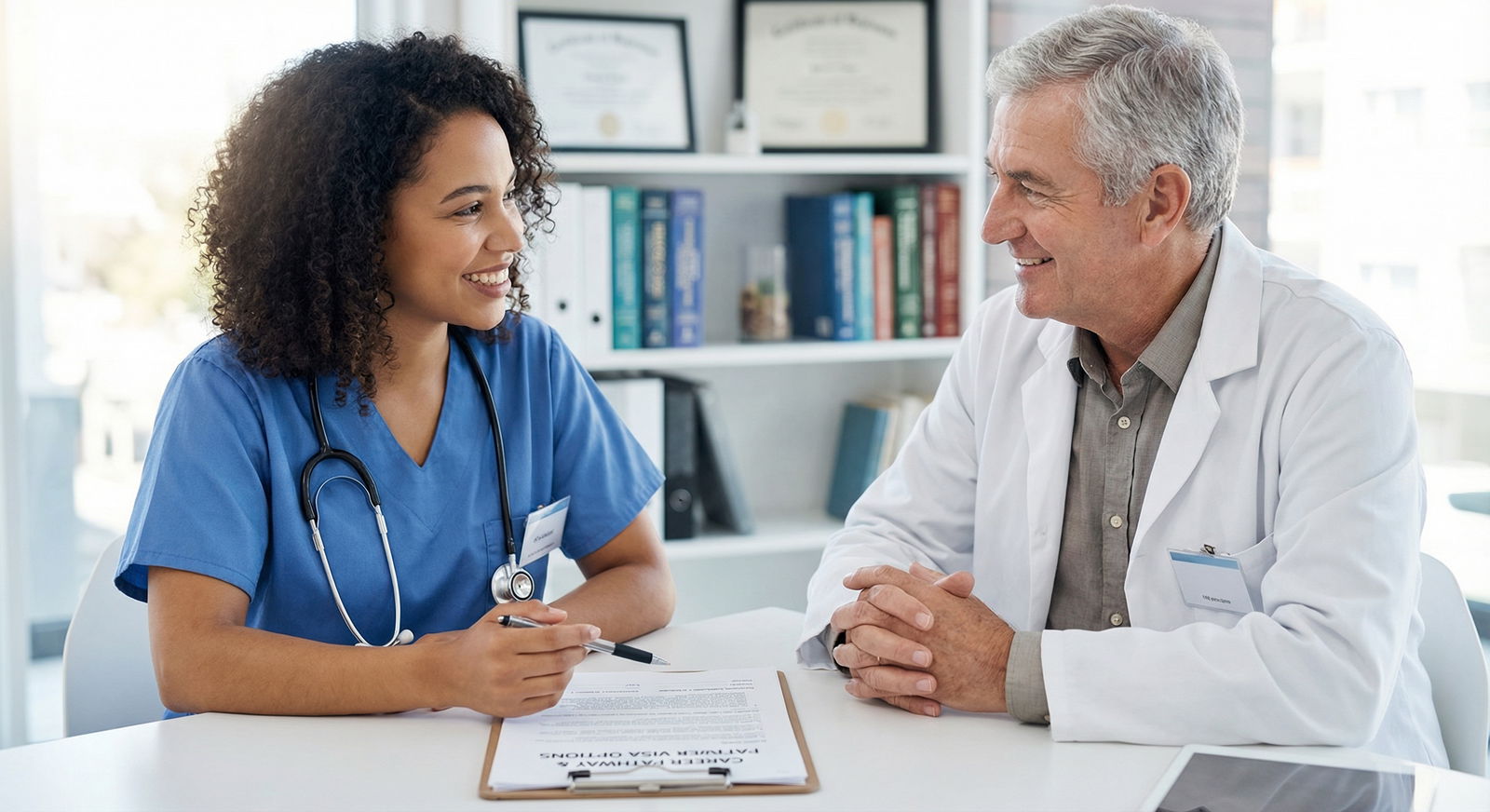 IMG resident consulting with program director about J-1 visa and career planning IMG resident consulting with program director about J-1 visa and career planning - J-1 Visa for Navigating J-1 Visa Options: