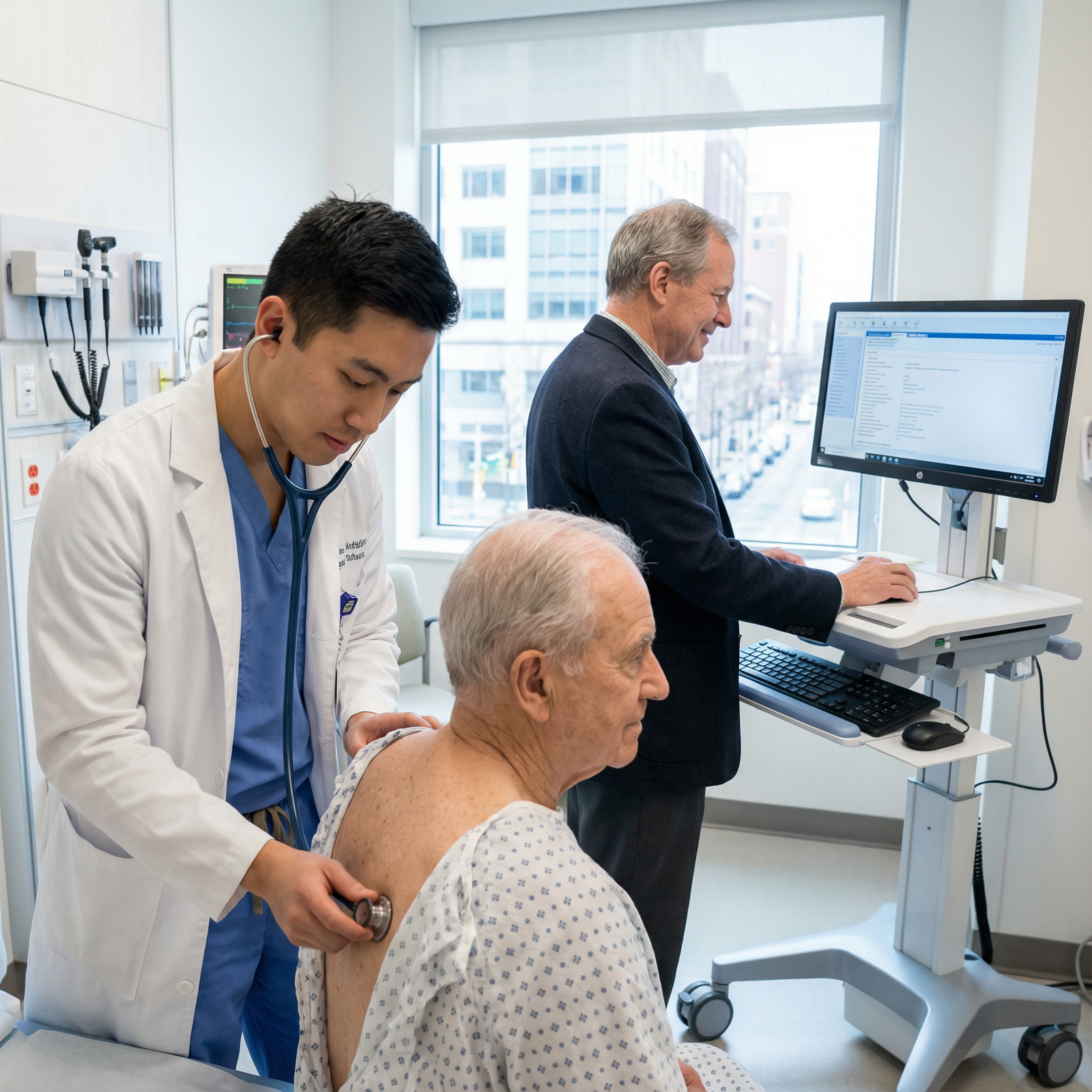 Resident physician examining patient during inpatient rotation - Medical Training for Mastering the Preliminary Year: Essenti