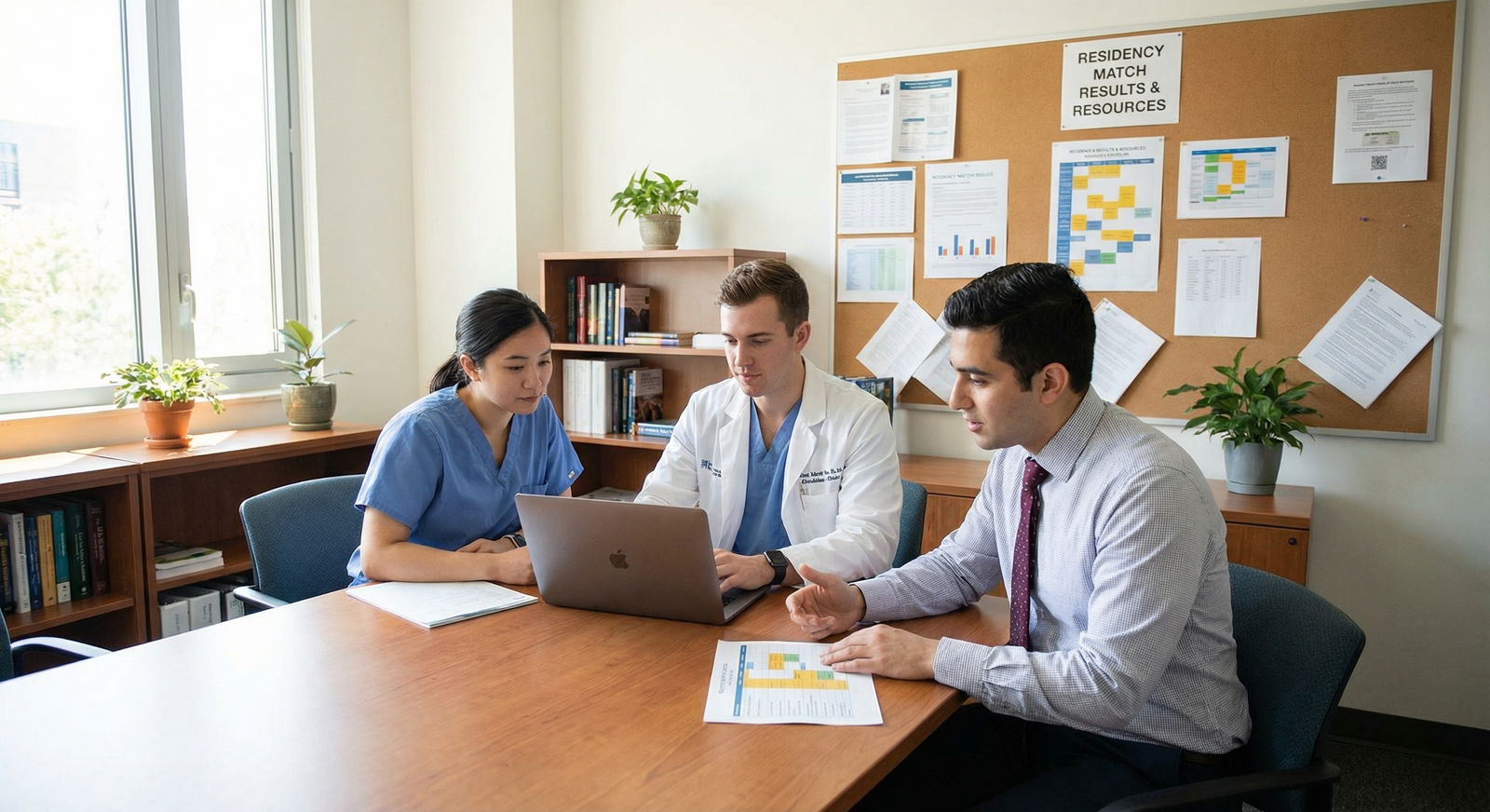 Medical residents discussing residency applications and preliminary year planning - medical residency for Essential Guide to