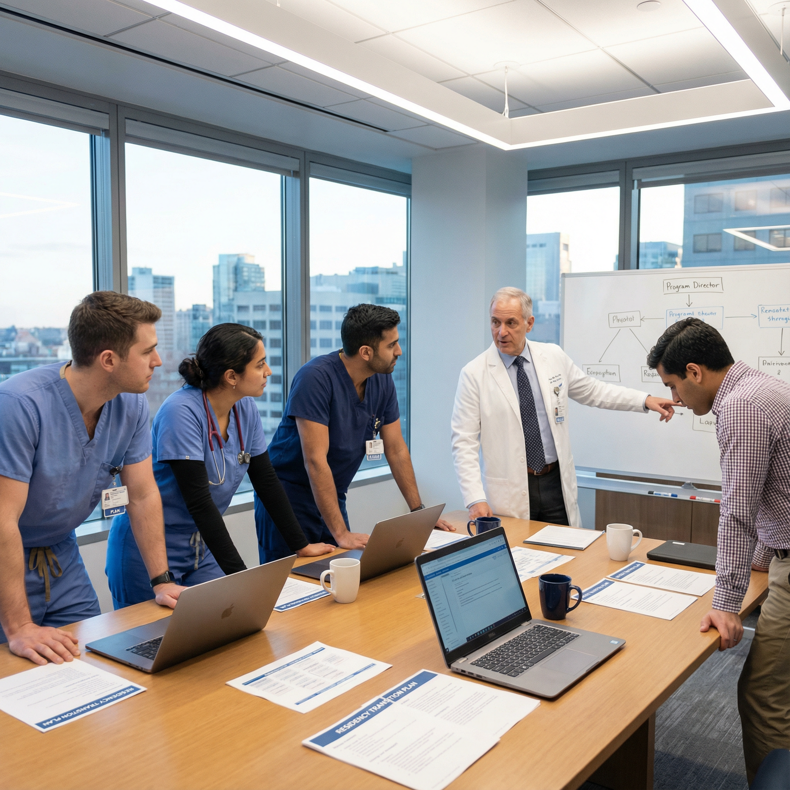 Residents discussing residency transition planning - medical education for Mastering the Residency Transition: Tips for Medic