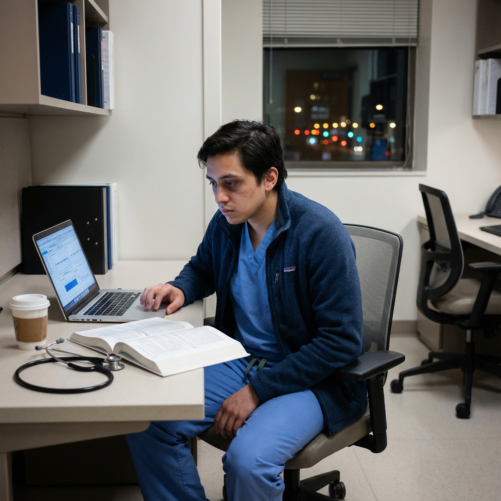 Medical resident reflecting and studying during preliminary year - medical residency for How a Preliminary Year Transforms Yo