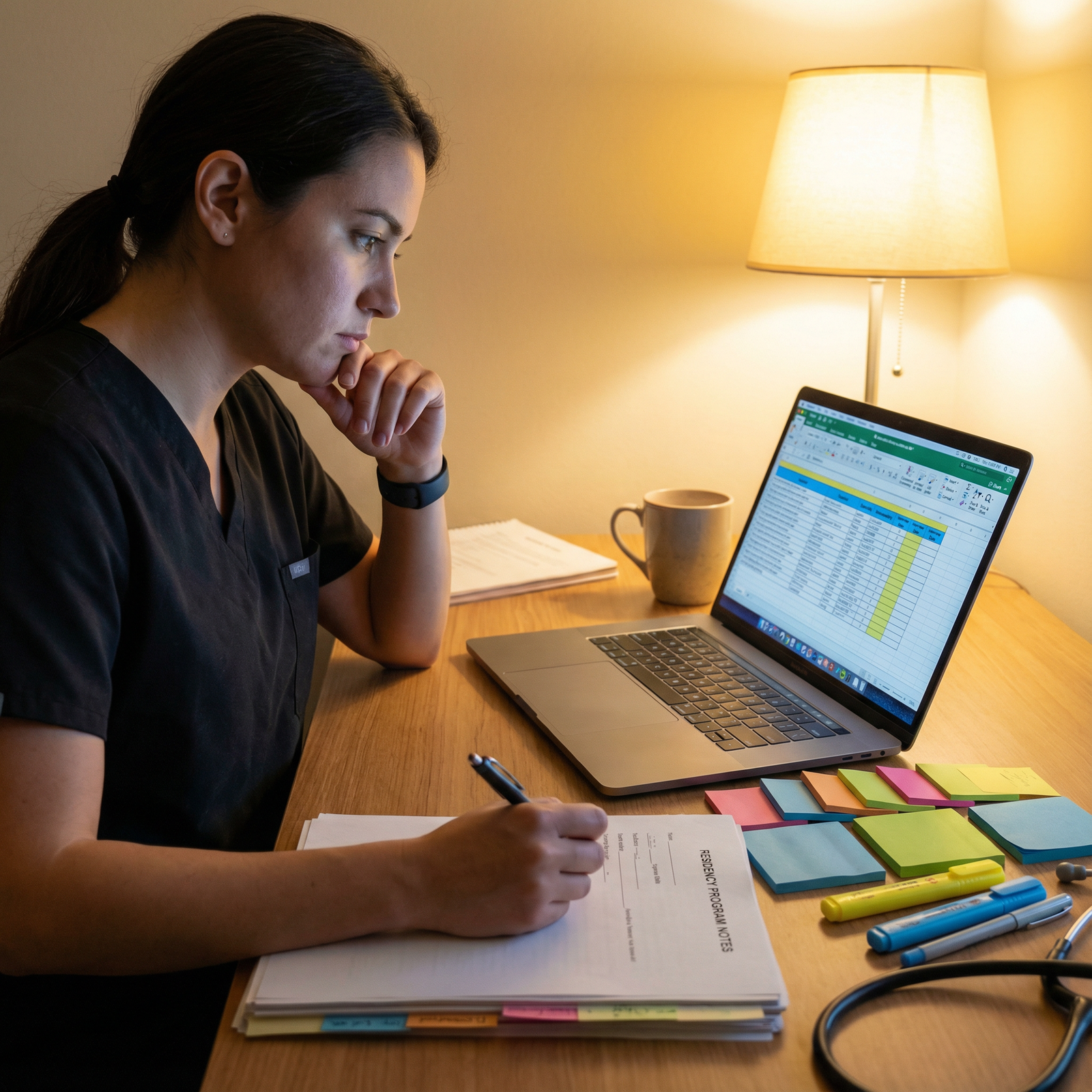 Medical student reviewing notes and ranking residency programs after interviews - Residency Interviews for Mastering Residenc