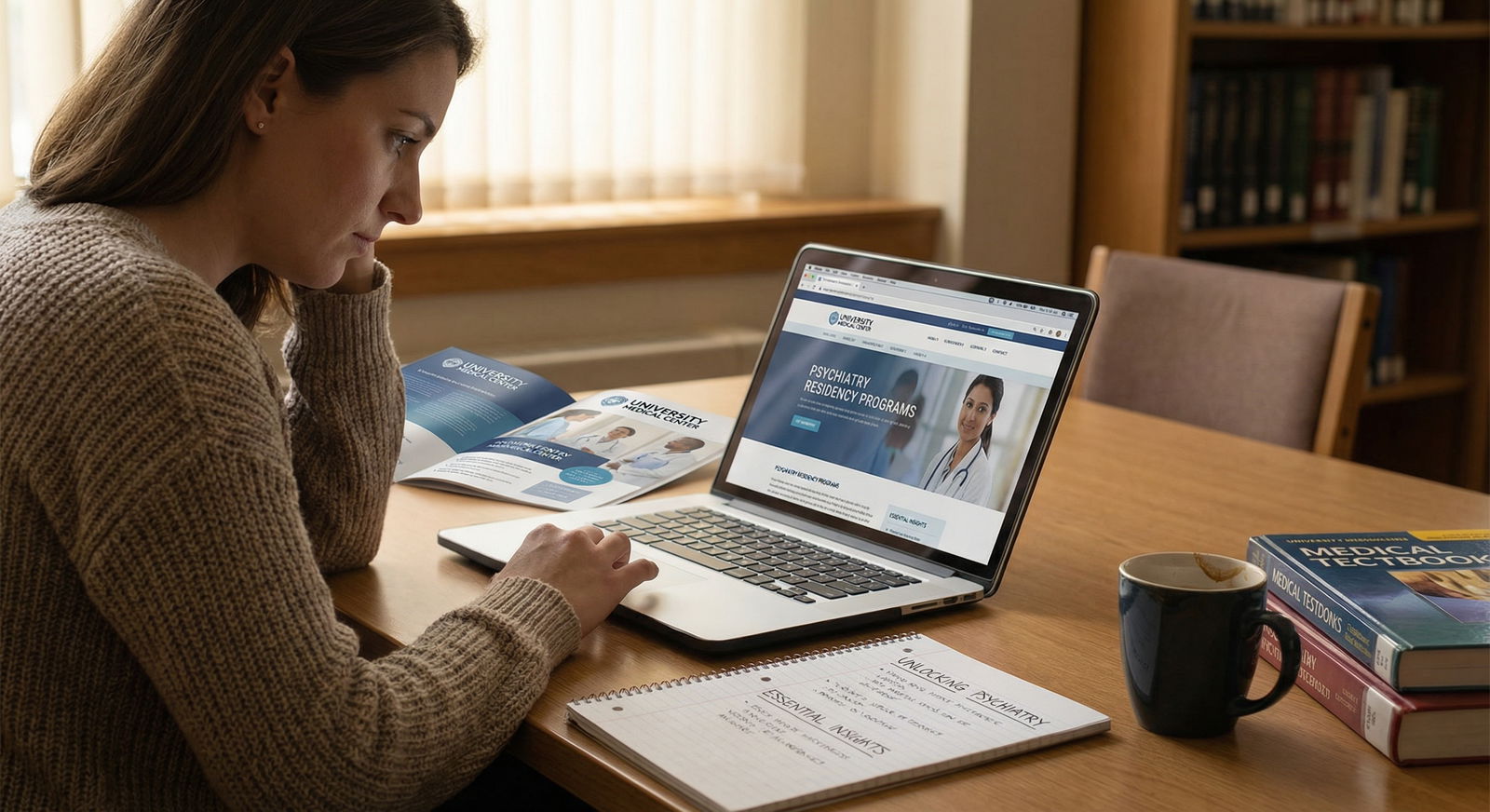 Medical student researching psychiatry residency programs on a laptop Medical student researching psychiatry residency programs on a laptop - Psychiatry for Unlocking Psychiatry: Essential Insigh