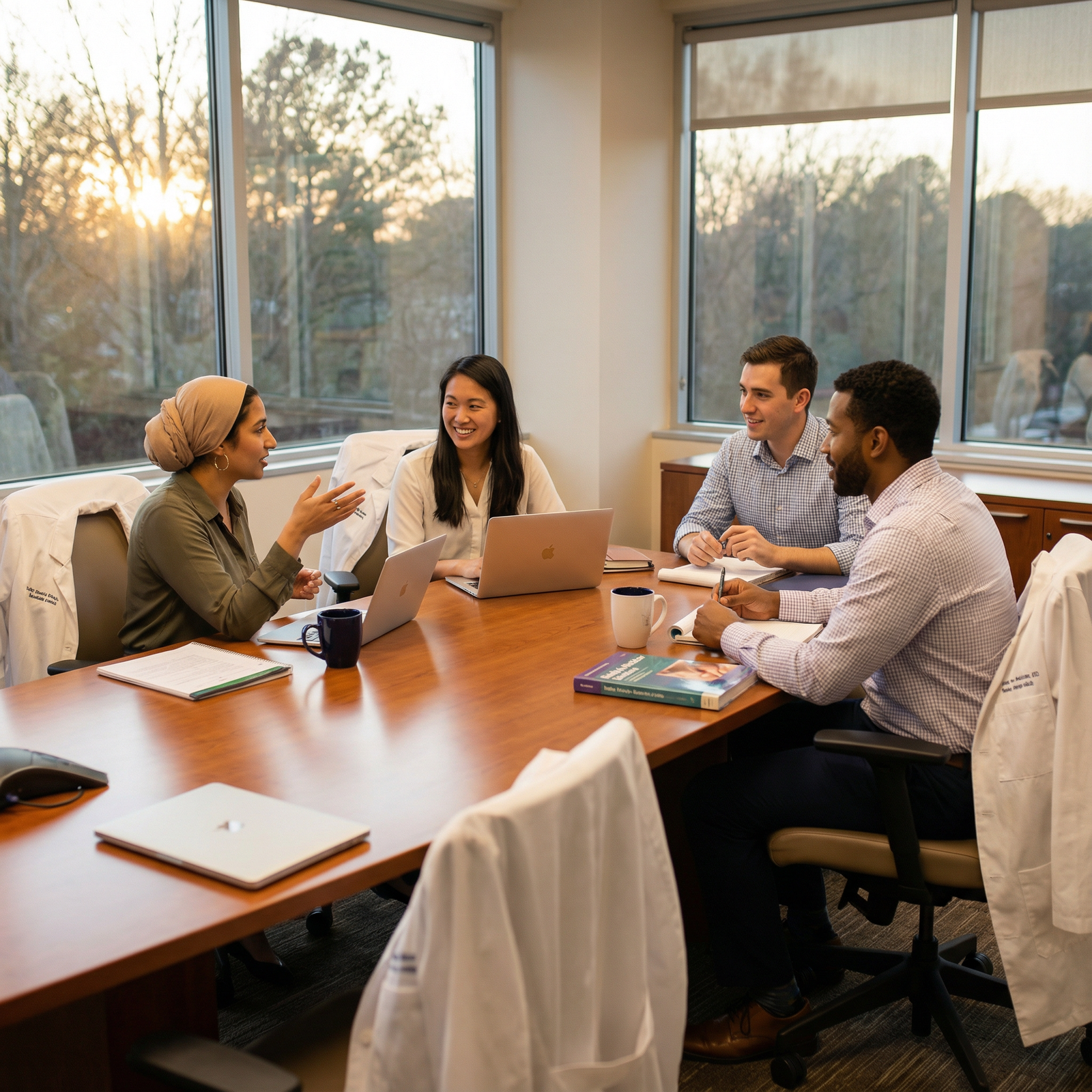 Family medicine residents collaborating and debriefing at end of day Family medicine residents collaborating and debriefing at end of day - Family Medicine for Inside a Family Medicine Residency