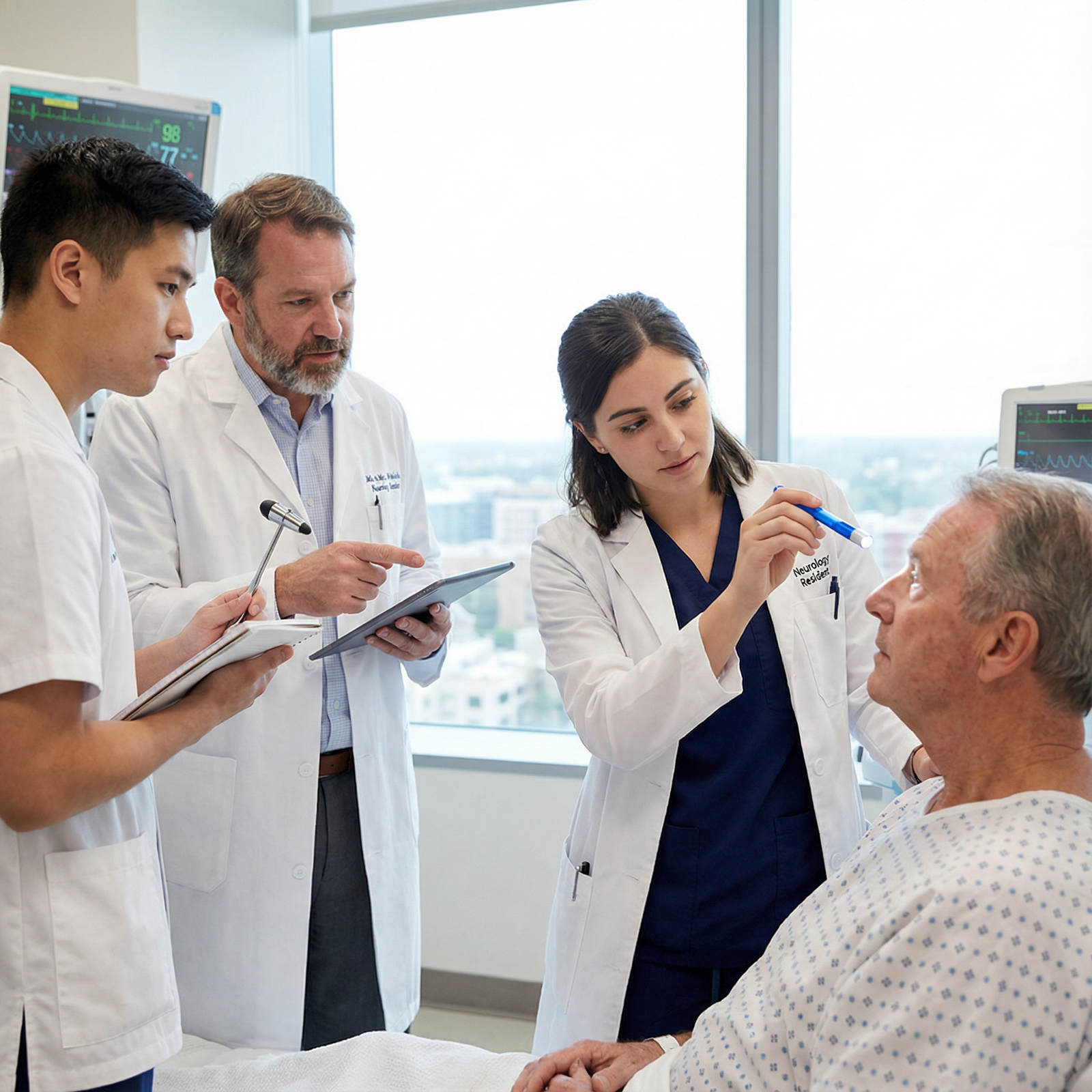 Neurology team conducting bedside neurological examination on a patient - Neurology for Is a Neurology Residency the Right Pa
