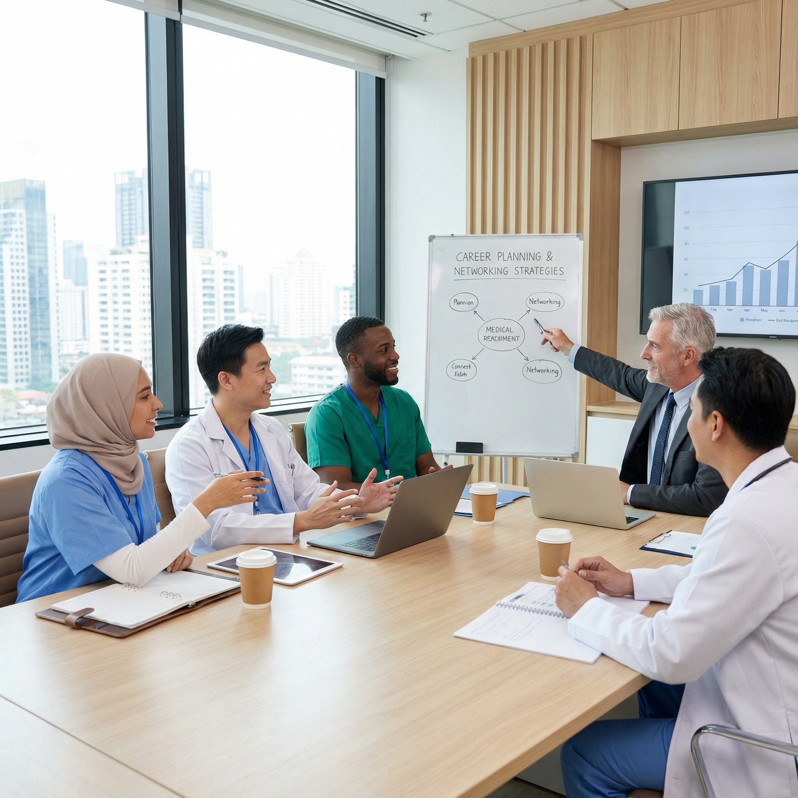Medical residents discussing career planning and mentorship - Medical Networking for Essential Networking Tips for Medical Re
