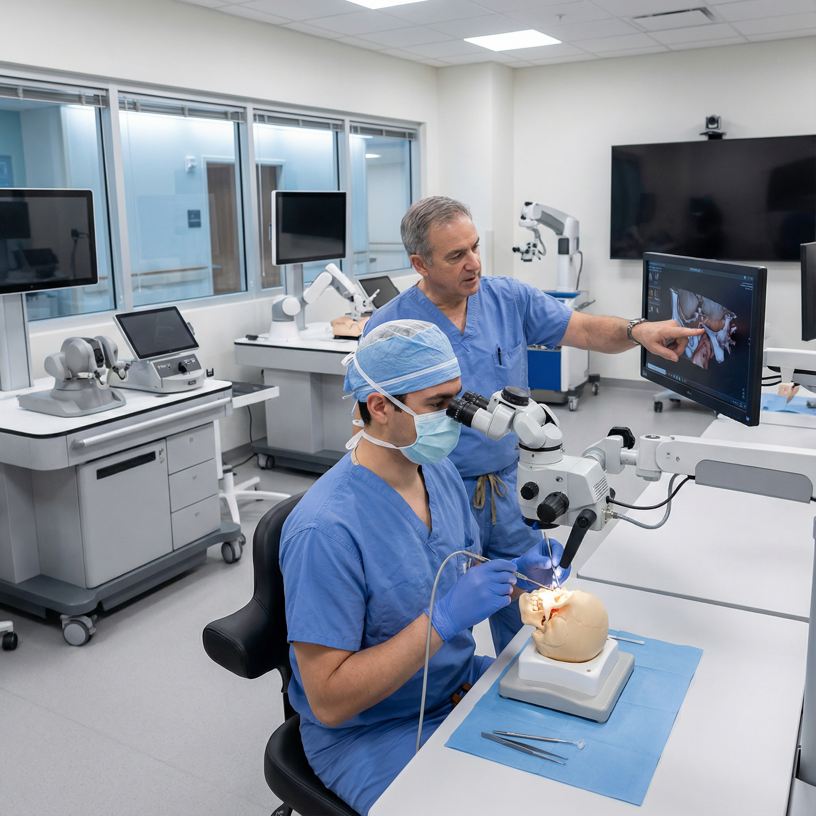 ENT resident practicing surgical skills in a simulation lab - ENT residency for Top 5 Questions to Ask for Choosing the Right