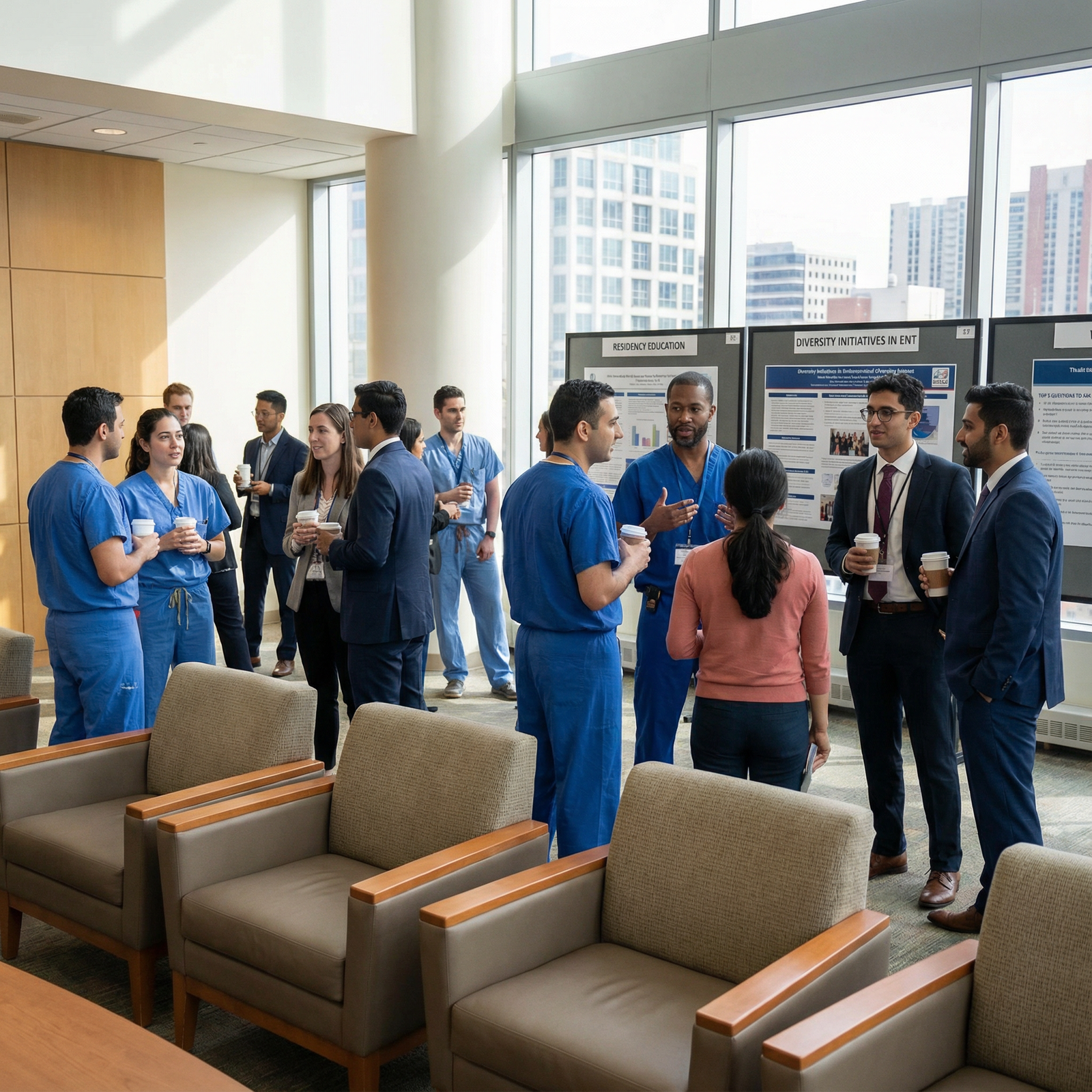 Medical students speaking with ENT residents during interview day - ENT residency for Top 5 Questions to Ask for Choosing the