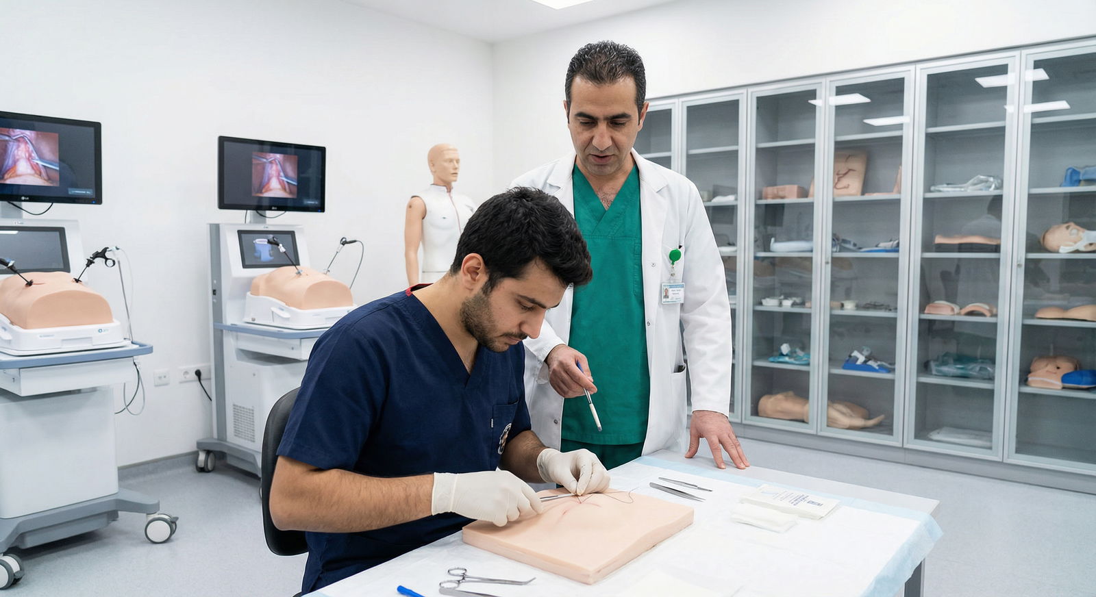 Medical student practicing surgical skills in simulation lab - Surgery for Essential Guide for Medical Students: Transitionin
