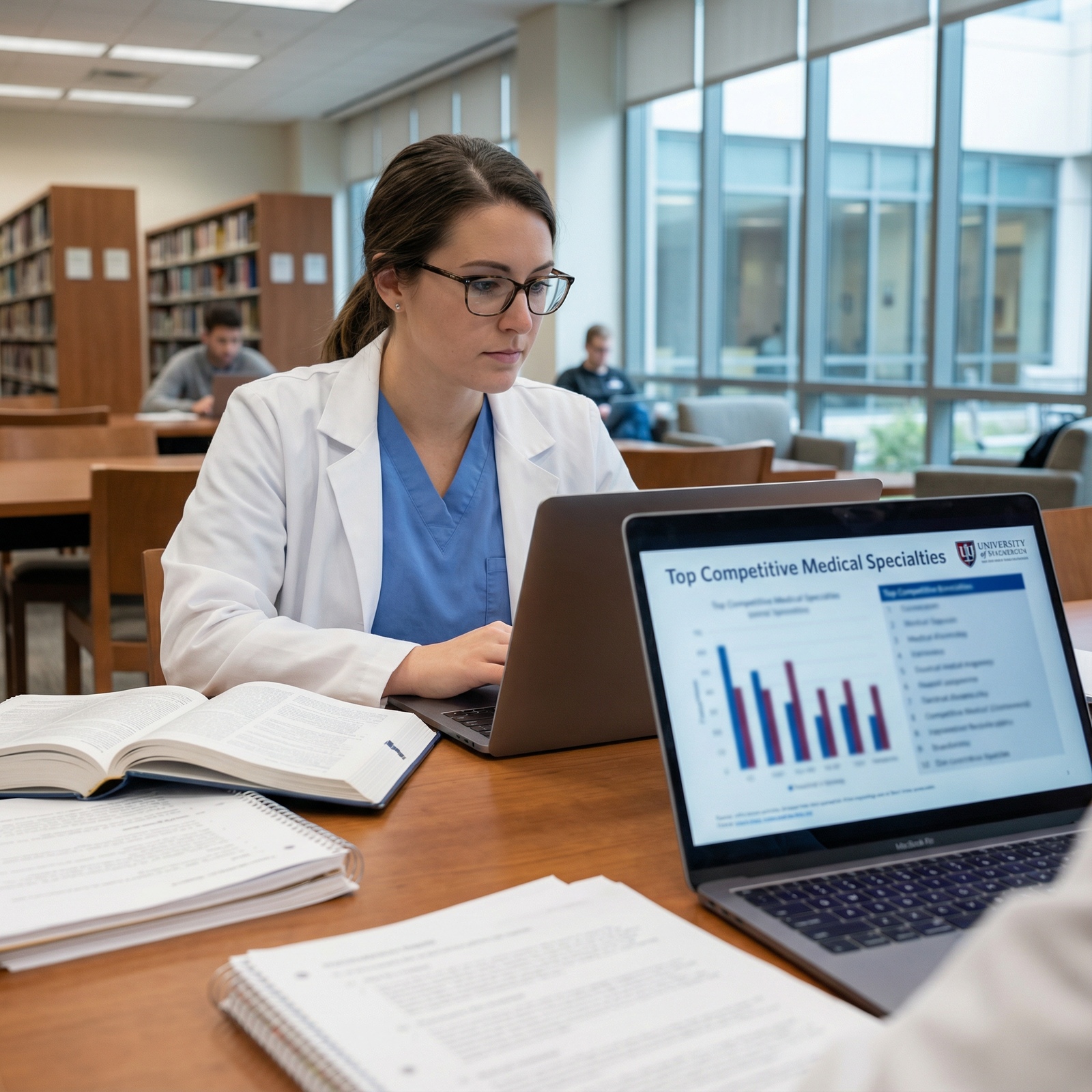 Medical student reviewing residency match strategies and specialty options Medical student reviewing residency match strategies and specialty options - Medical Specialties for Top Competitive Medical
