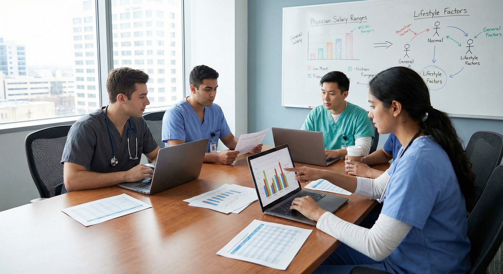 Medical residents comparing specialty salaries and lifestyle - medical salaries for Exploring High-Earning Medical Specialtie