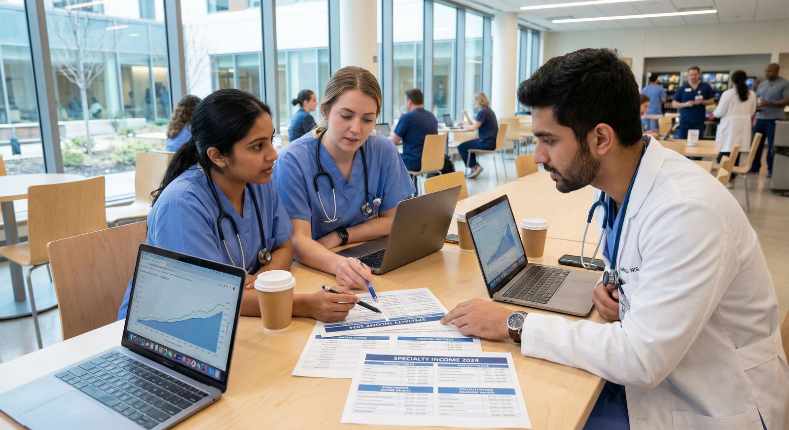 Medical students discussing specialty choices and income - Healthcare Careers for Unlocking High Earnings: Choose the Right M