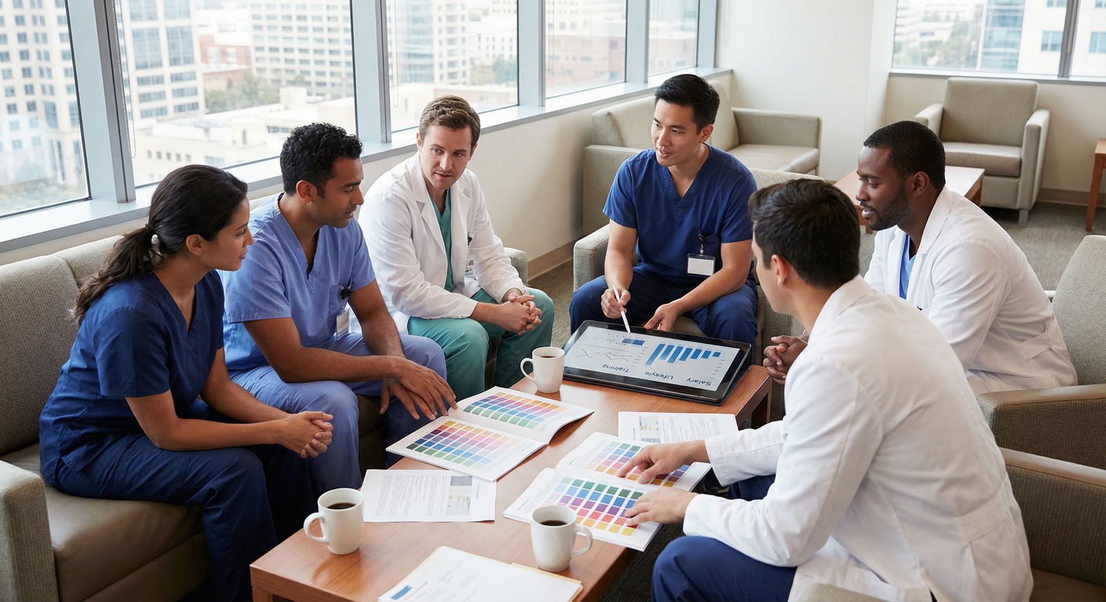 Resident physicians comparing medical specialties and lifestyle factors - medical specialties for Unlocking the Future: Top-P