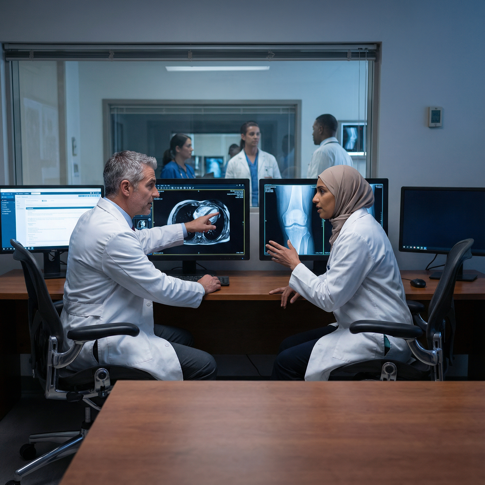 Cardiologist and orthopedic surgeon reviewing imaging together Cardiologist and orthopedic surgeon reviewing imaging together - Medical Specialties for Explore 10 High-Paying Medical Speci