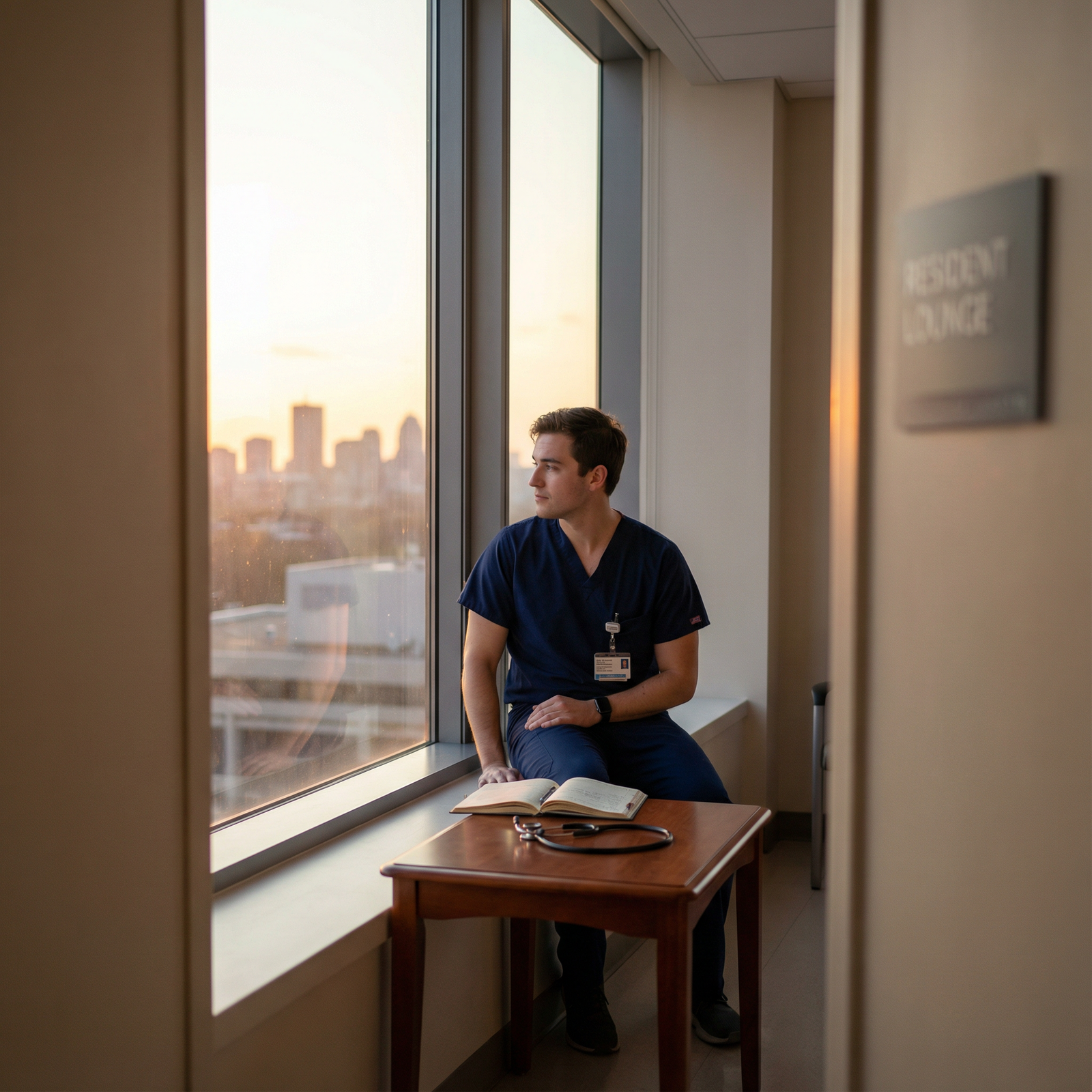 Resident physician reflecting on work-life balance Resident physician reflecting on work-life balance - Medical Residencies for Mastering Low-Competition Medical Residencies: Y