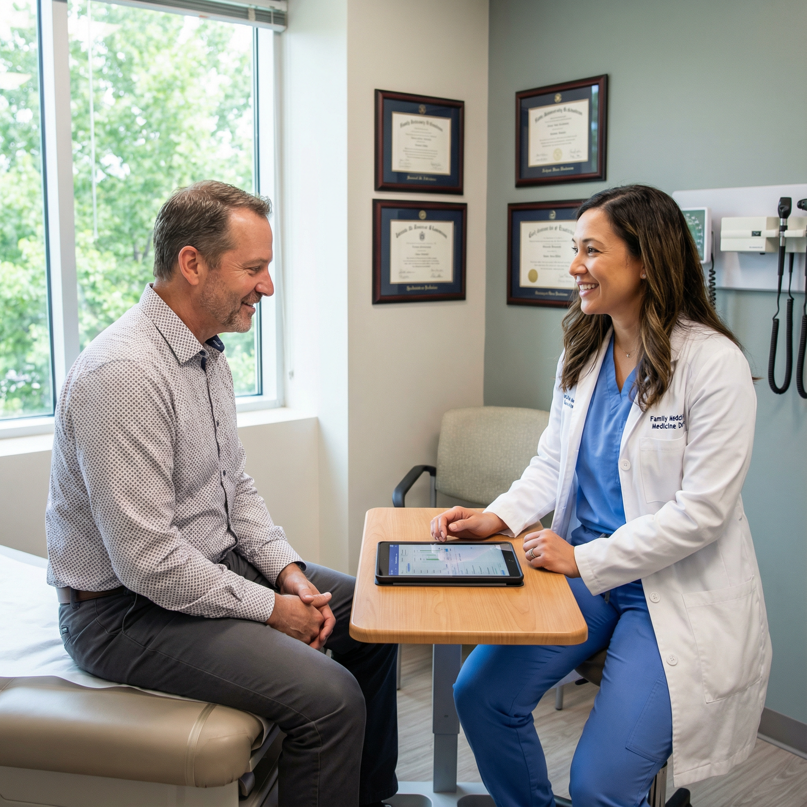 Physician building long-term relationship with patient Physician building long-term relationship with patient - Medical Careers for Discovering the Benefits of Less Competitive Med