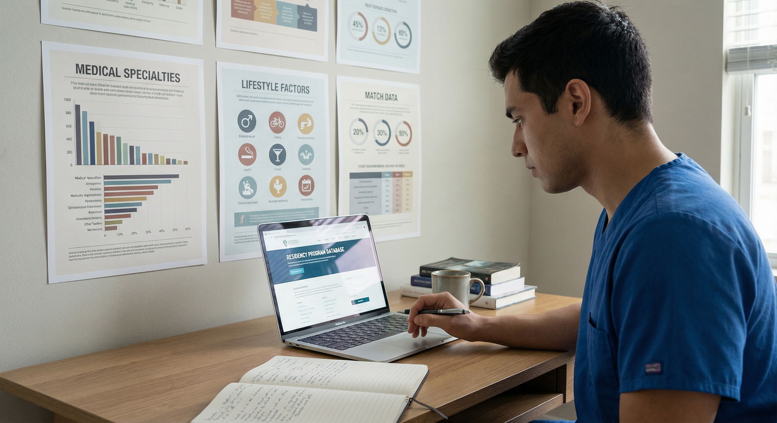 Resident reviewing specialty options and planning application Resident reviewing specialty options and planning application - Medical Careers for Discovering the Benefits of Less Competit