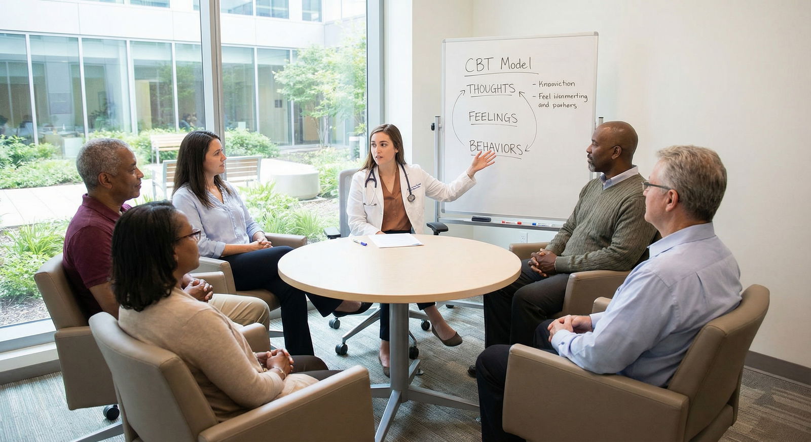 Psychiatry resident leading a group therapy session Psychiatry resident leading a group therapy session - Medical Specialties for Discover Low-Competition Medical Specialties: Y