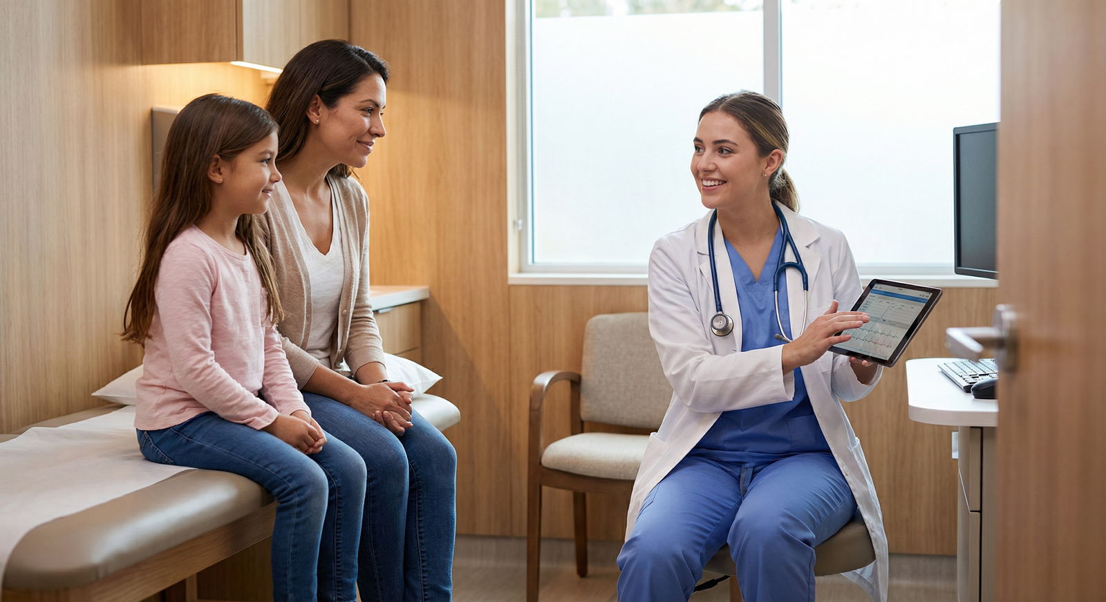 Resident physician counseling a family in clinic Resident physician counseling a family in clinic - medical specialties for Explore Least Competitive Medical Specialties for
