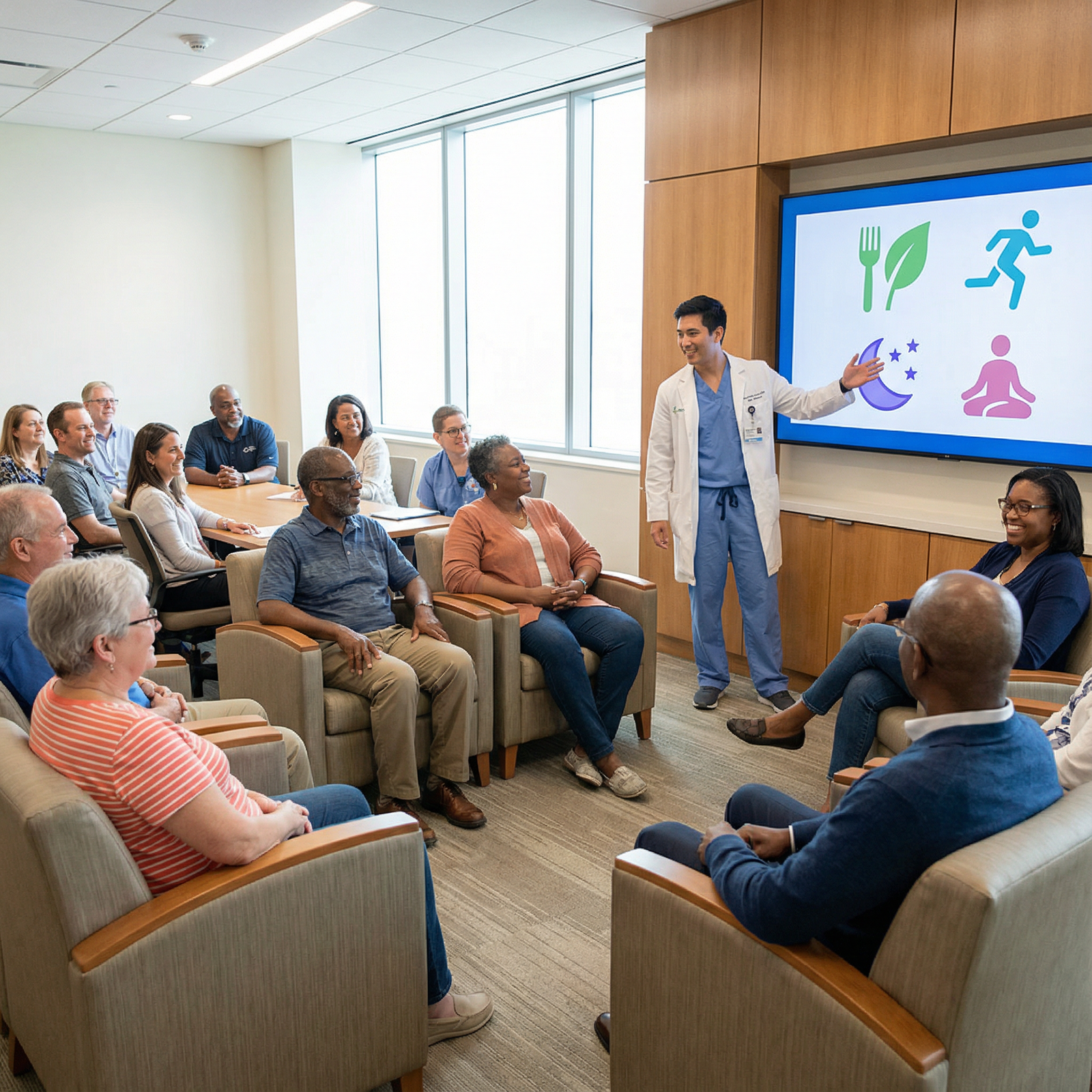Resident physician teaching group class on lifestyle changes Resident physician teaching group class on lifestyle changes - lifestyle medicine for Discovering Lifestyle Medicine: A Path