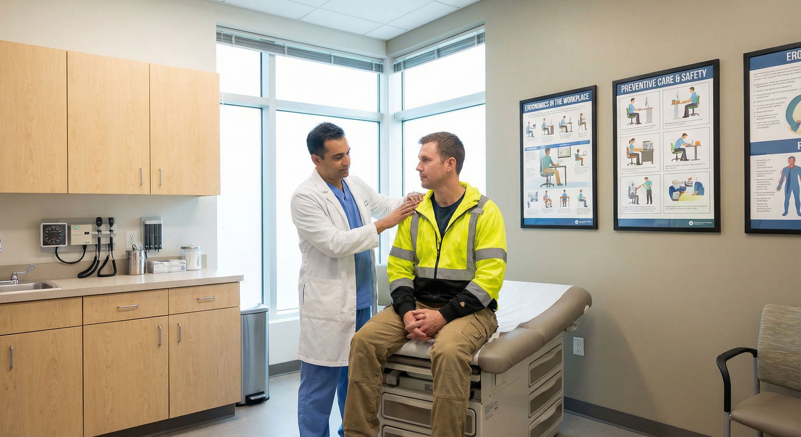 Occupational health clinic with physician examining worker Occupational health clinic with physician examining worker - Occupational Medicine for Discover How Occupational Medicine Fos