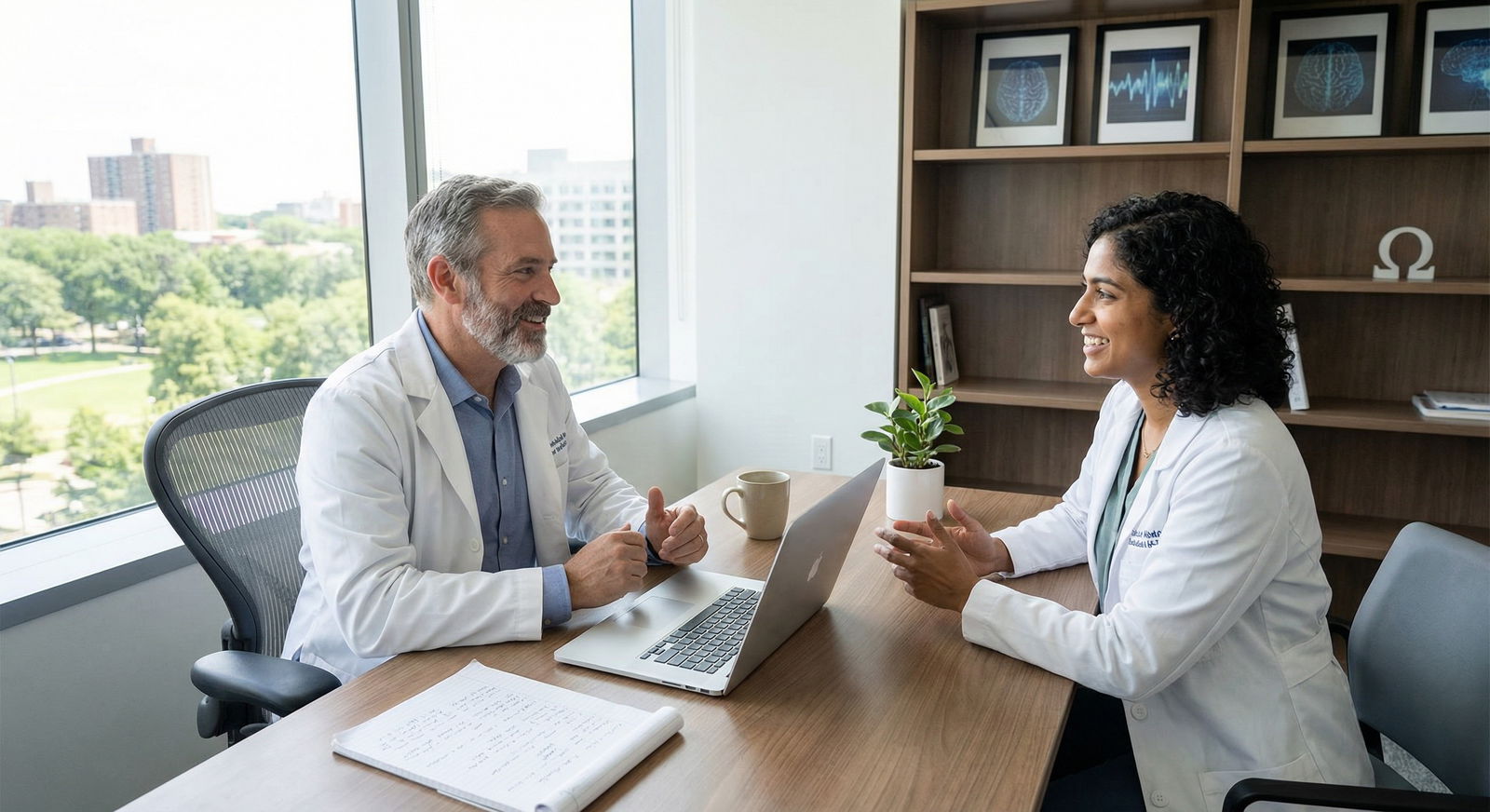 Psychiatrist meeting with resident physician discussing work-life balance - Psychiatry for Discover Psychiatry: The Ideal Spe