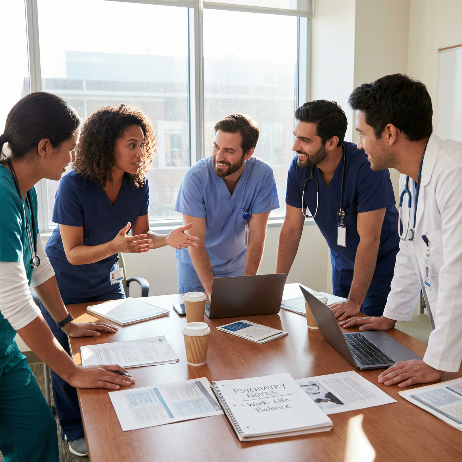 Medical residents discussing psychiatry and work-life balance - Psychiatry for Discover Psychiatry: The Ideal Specialty for W