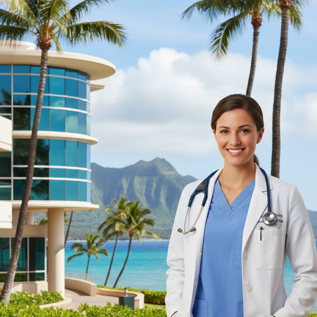 Resident physician outside a hospital in Hawaii Resident physician outside a hospital in Hawaii - Caribbean medical school residency for Geographic Flexibility for Caribbean