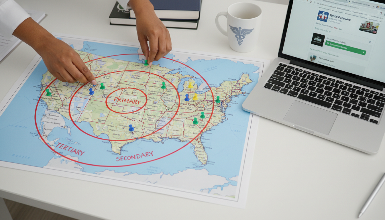 Concentric geographic strategy map centered on Cleveland Concentric geographic strategy map centered on Cleveland - Caribbean medical school residency for Geographic Flexibility for
